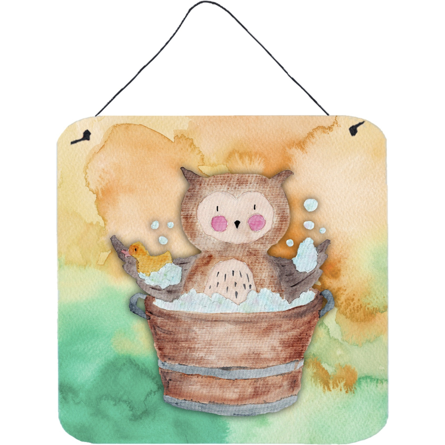 &quotCaroline's Treasures Owl Bathing Watercolor Metal Print, 6"&quotH x 6"&quotW, Multicolor"