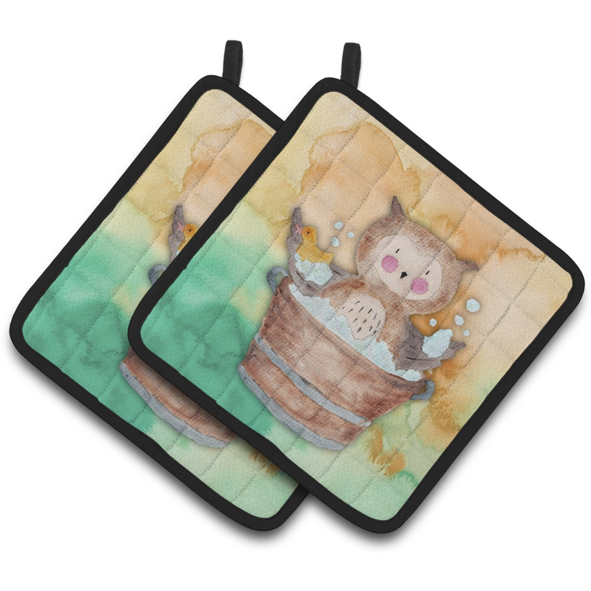 &quotCaroline's Treasures Owl Bathing Watercolor Decorated pot holder, 7.5"&quotH x 7.5"&quotW, Multicolor"