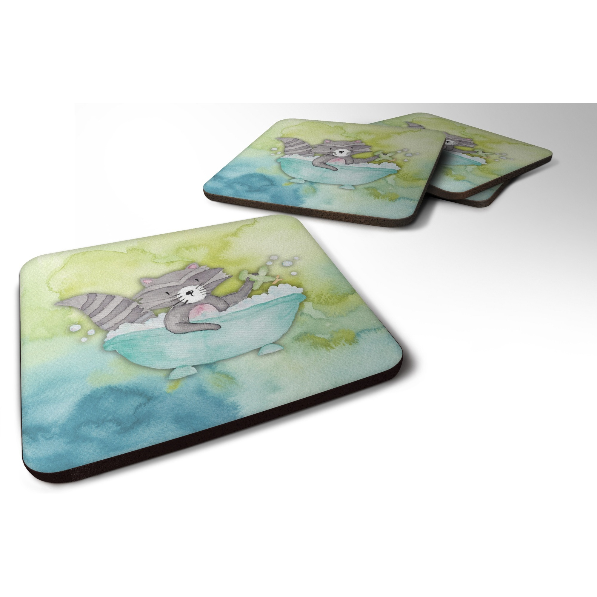 &quotCaroline's Treasures Raccoon Bathing Watercolor Decorative coasters, 3.5, Multicolor"