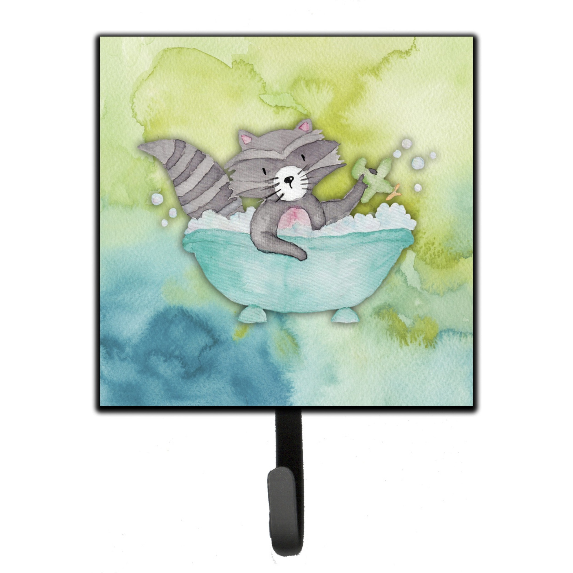 &quotCaroline's Treasures Raccoon Bathing Watercolor Wall Hook, Small, Multicolor"