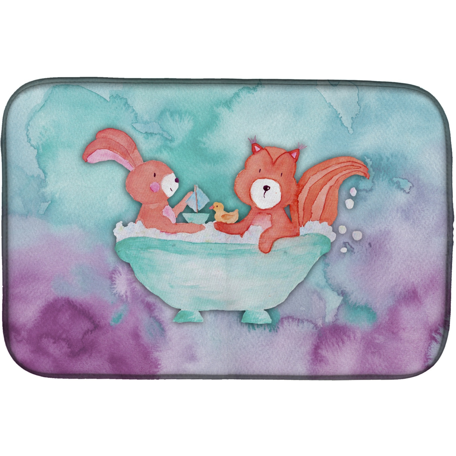 &quotCaroline's Treasures Rabbit And Squirrel Bathing Watercolor Dish Drying Mat, 14"" x 21"", Multicolor"