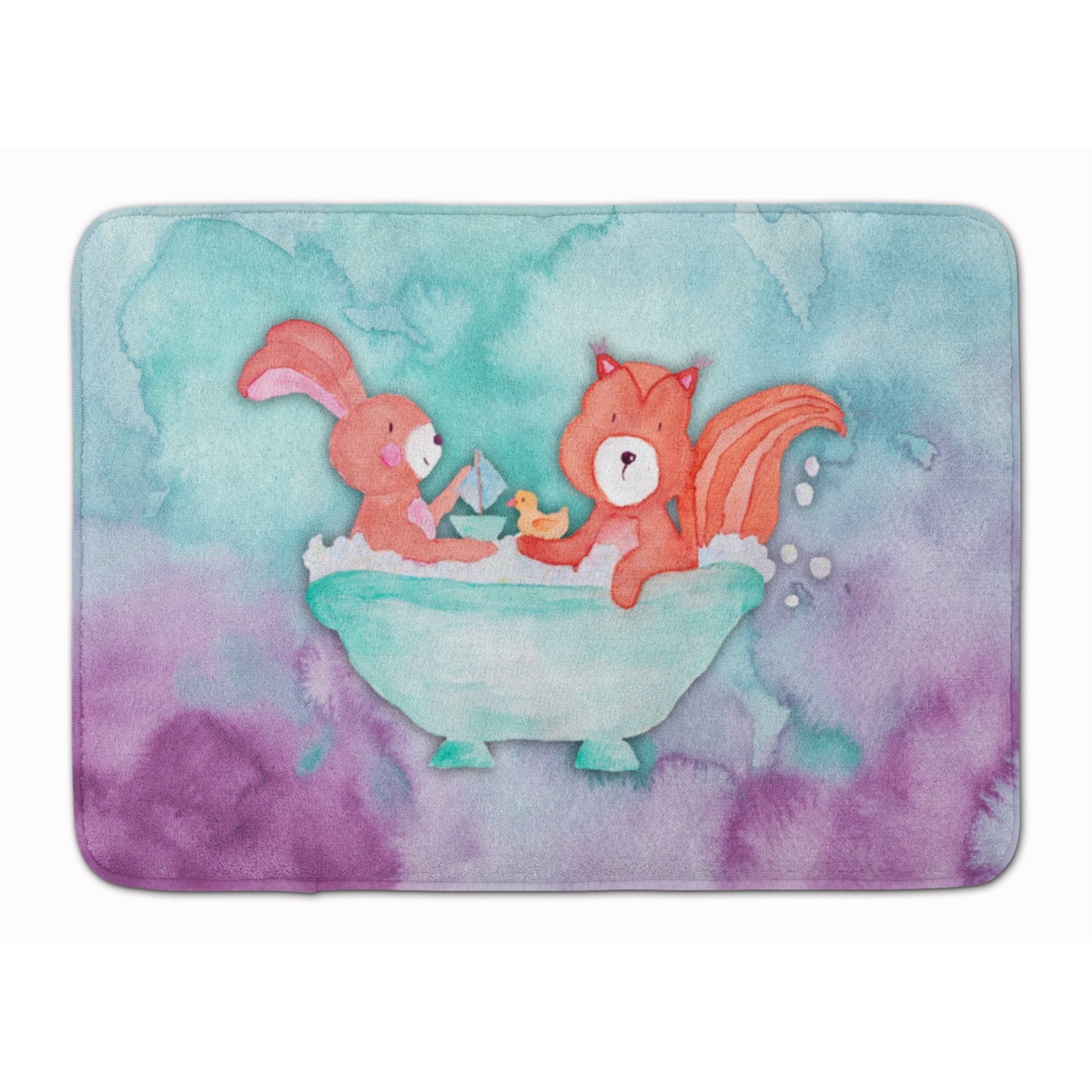 &quotCaroline's Treasures Rabbit and Squirrel Bathing Watercolor Floor Mat, 19"&quotH x 27"&quotW, Multicolor"