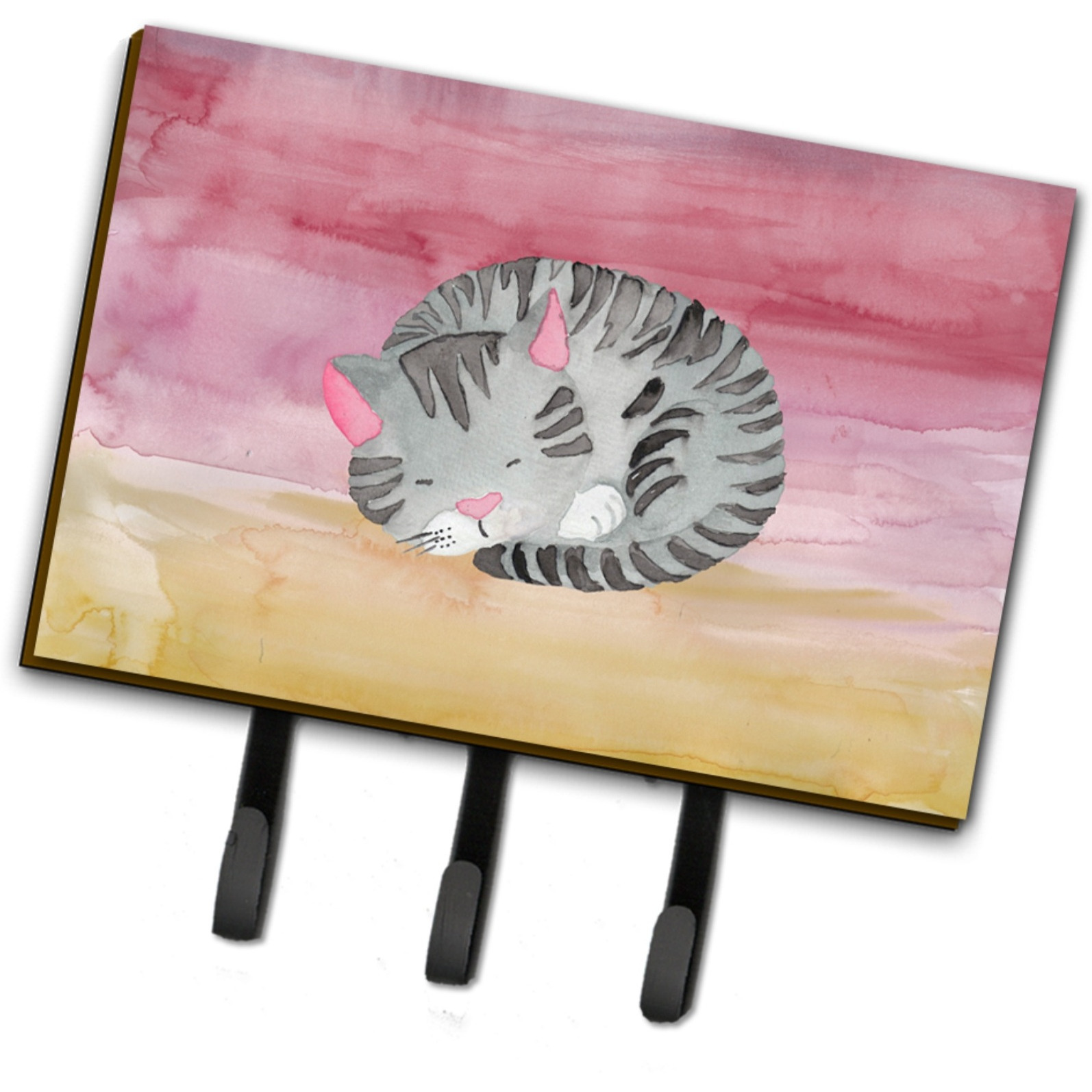 &quotCaroline's Treasures Sleeping Grey Cat Watercolor Wall Hook, Triple, Multicolor"