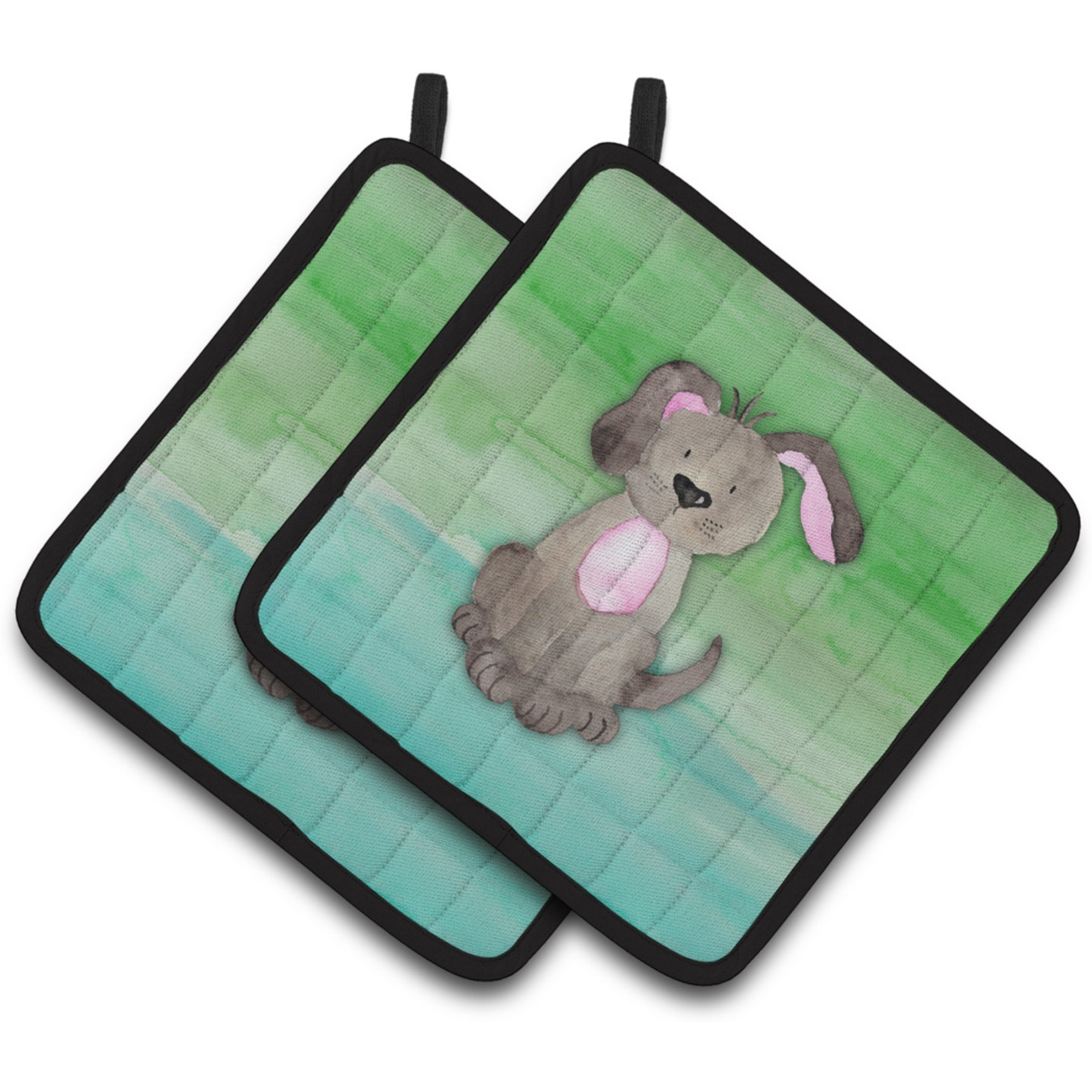 &quotCaroline's Treasures Dog Teal and Green Watercolor Decorated pot holder, 7.5"&quotH x 7.5"&quotW, Multicolor"