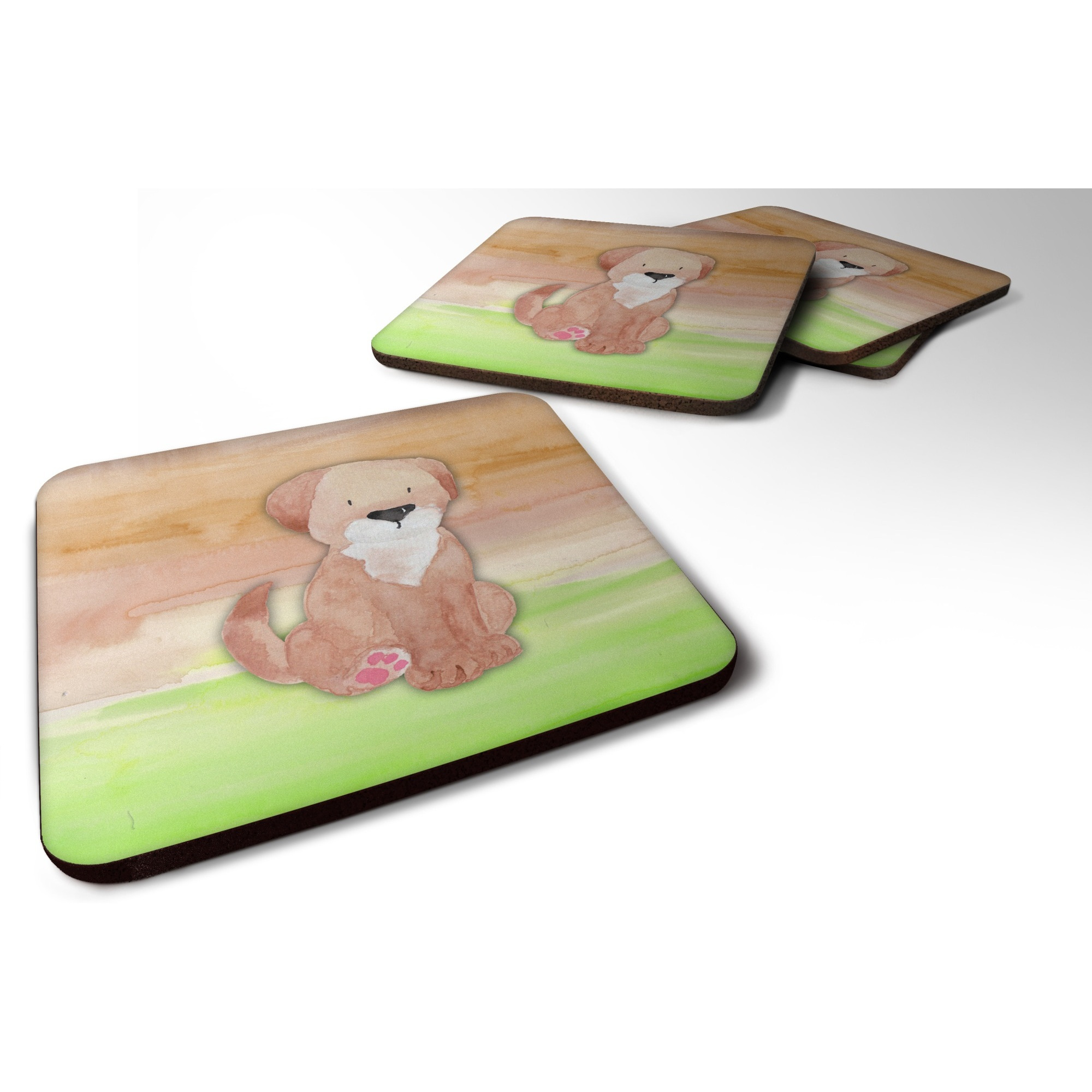 &quotCaroline's Treasures Dog Green and Brown Watercolor Decorative coasters, 3.5, Multicolor"