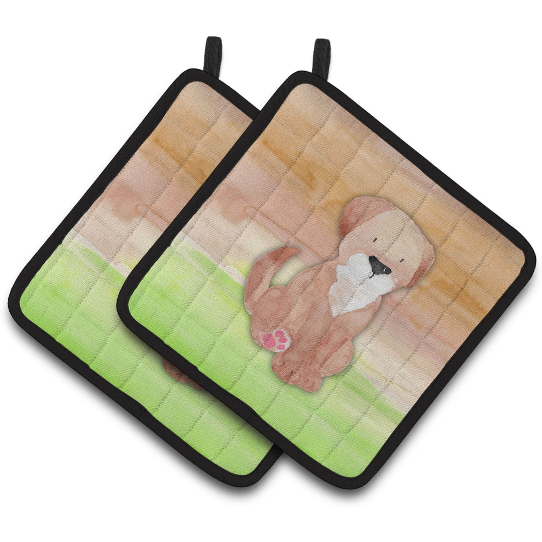 &quotCaroline's Treasures Dog Green and Brown Watercolor Decorated pot holder, 7.5"&quotH x 7.5"&quotW, Multicolor"