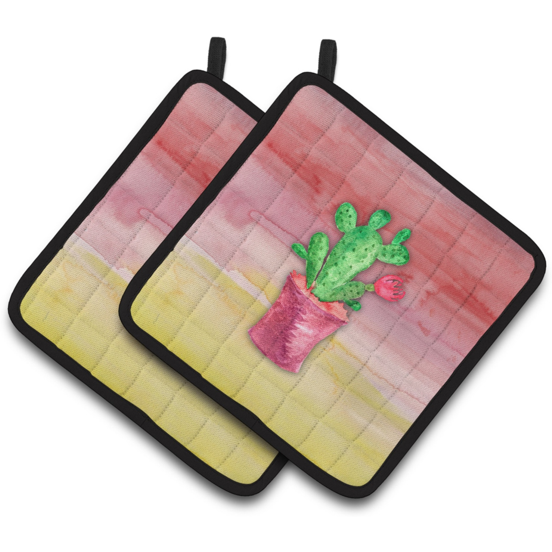 &quotCaroline's Treasures Flowering Cactus Watercolor Decorated pot holder, 7.5"&quotH x 7.5"&quotW, Multicolor"