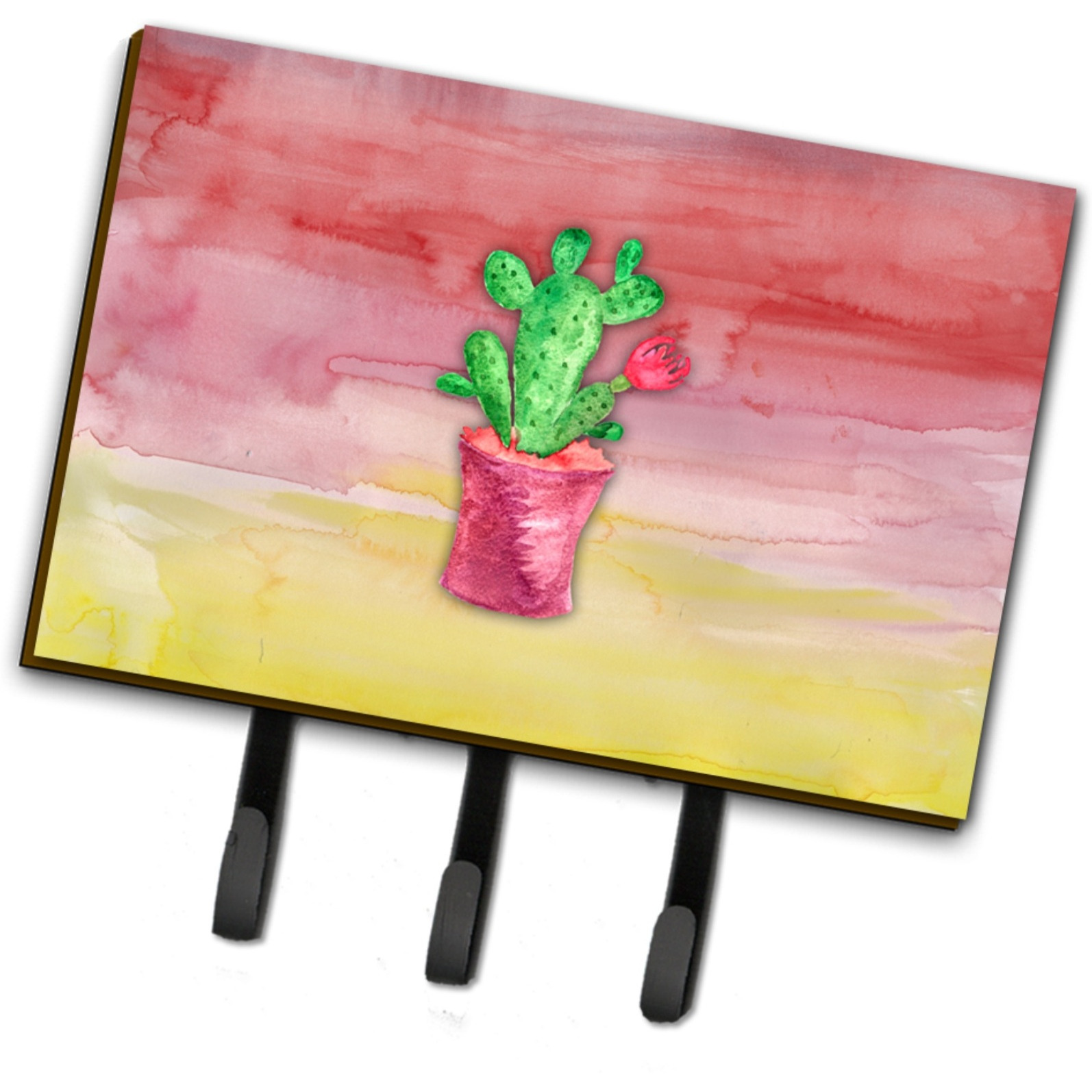 &quotCaroline's Treasures Flowering Cactus Watercolor Wall Hook, Triple, Multicolor"