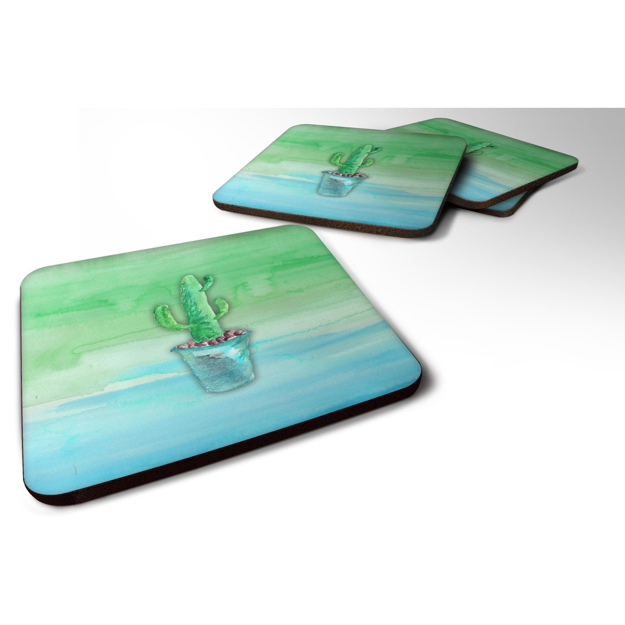 &quotCaroline's Treasures Cactus Teal and Green Watercolor Decorative coasters, 3.5, Multicolor"