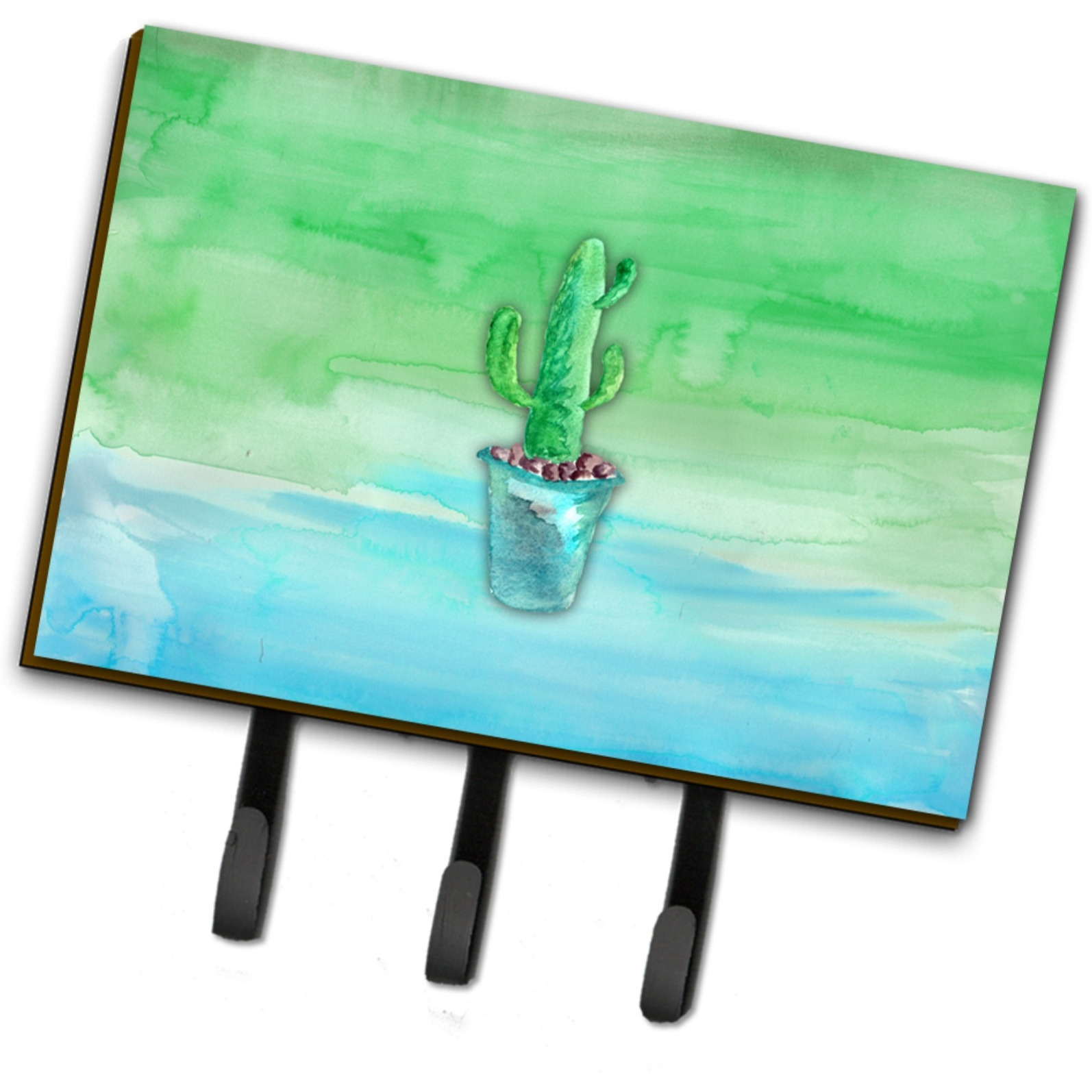 &quotCaroline's Treasures Cactus Teal and Green Watercolor Wall Hook, Triple, Multicolor"