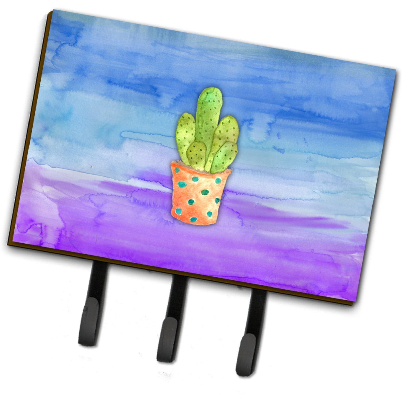 &quotCaroline's Treasures Cactus Blue and Purple Watercolor Wall Hook, Triple, Multicolor"