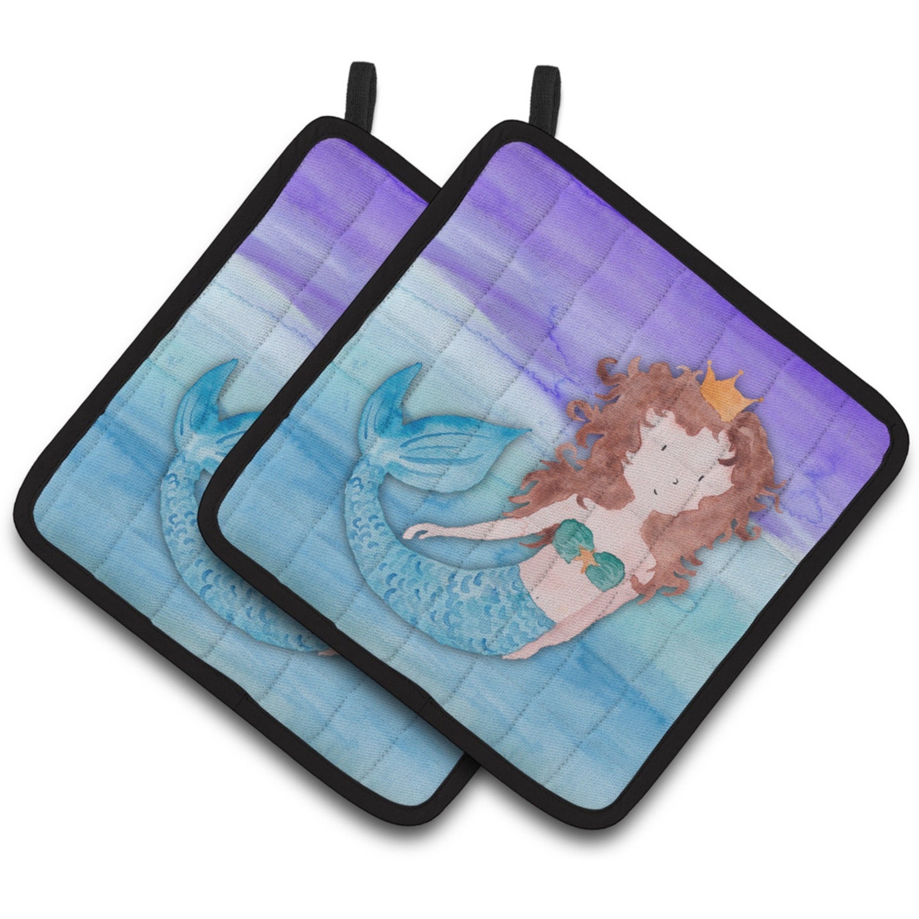 &quotCaroline's Treasures Brunette Mermaid Watercolor Decorated pot holder, 7.5"" x 7.5"", Multicolor"