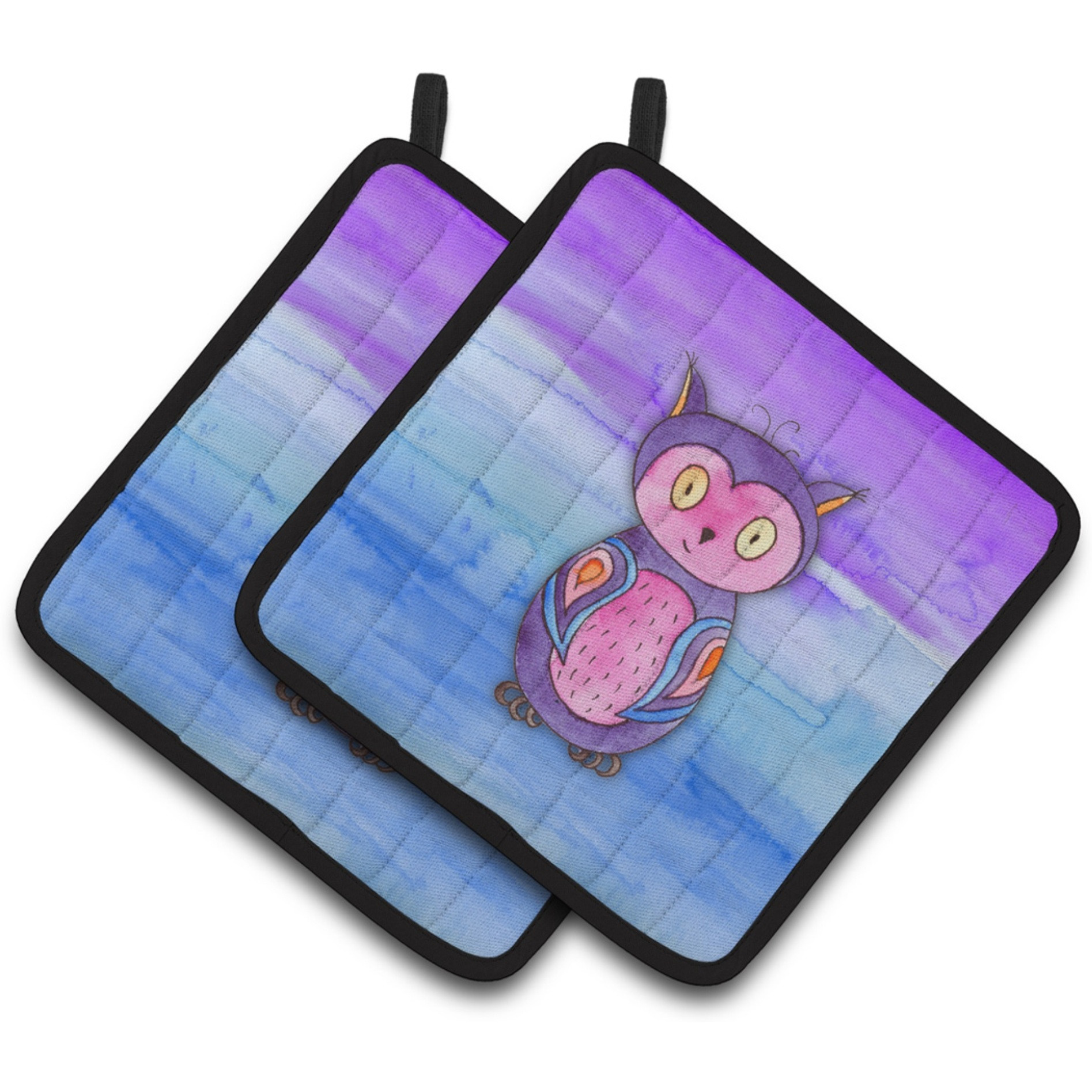 &quotCaroline's Treasures Pink and Purple Owl Watercolor Decorated pot holder, 7.5"" x 7.5"", Multicolor"