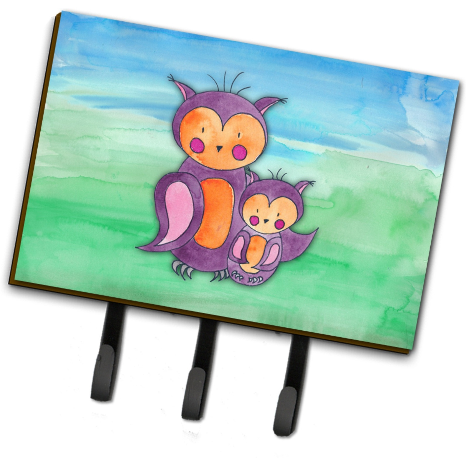 &quotCaroline's Treasures Momma and Baby Owl Watercolor Wall Hook, Triple, Multicolor"