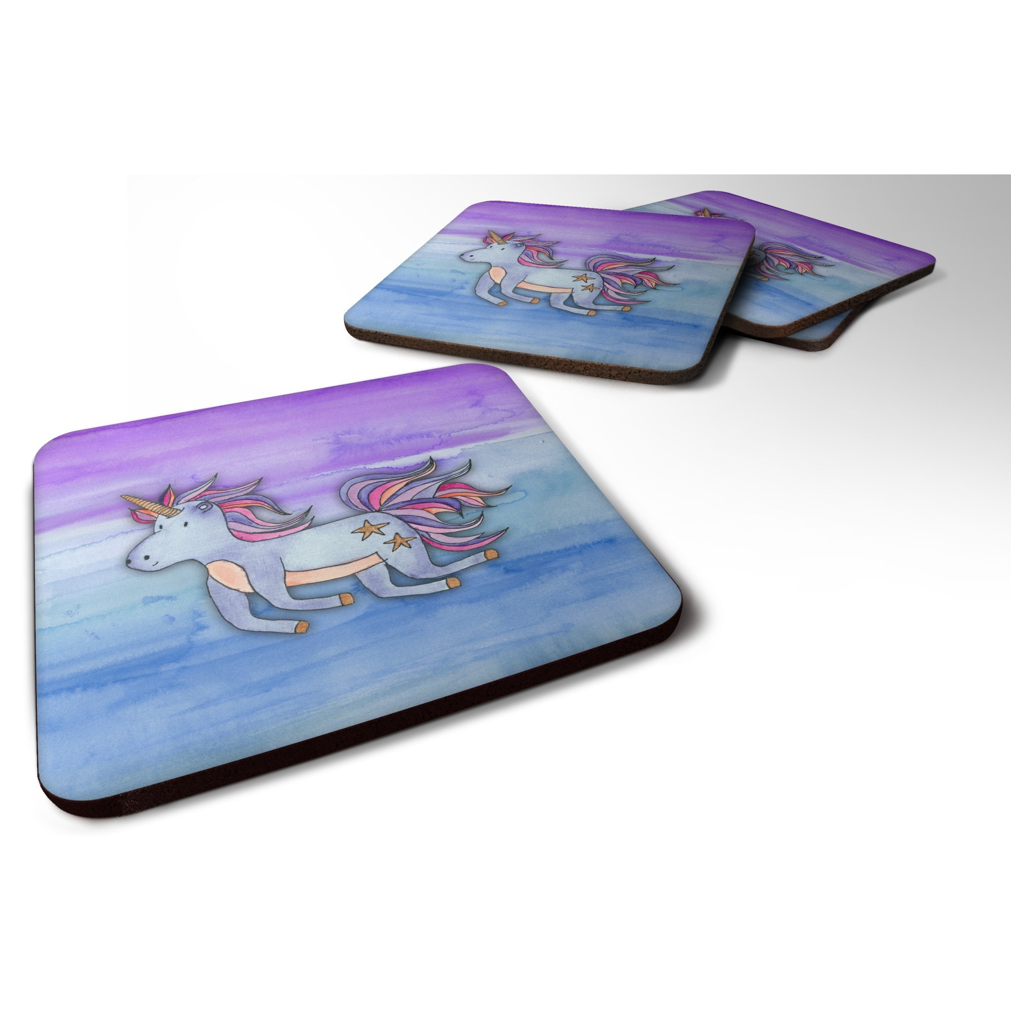 &quotCaroline's Treasures Blue Unicorn Watercolor Decorative coasters, 3.5, Multicolor"