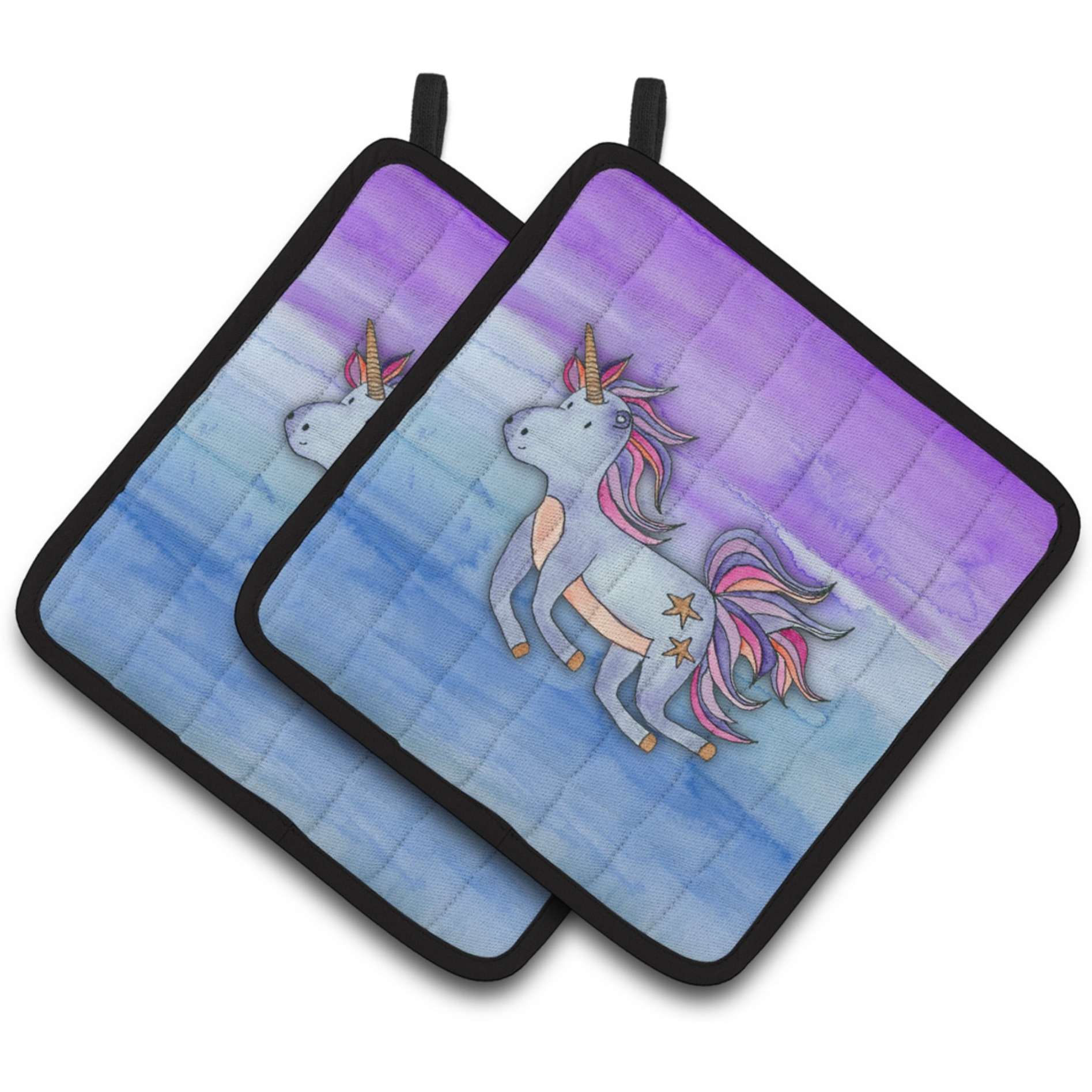 &quotCaroline's Treasures Blue Unicorn Watercolor Decorated pot holder, 7.5"" x 7.5"", Multicolor"