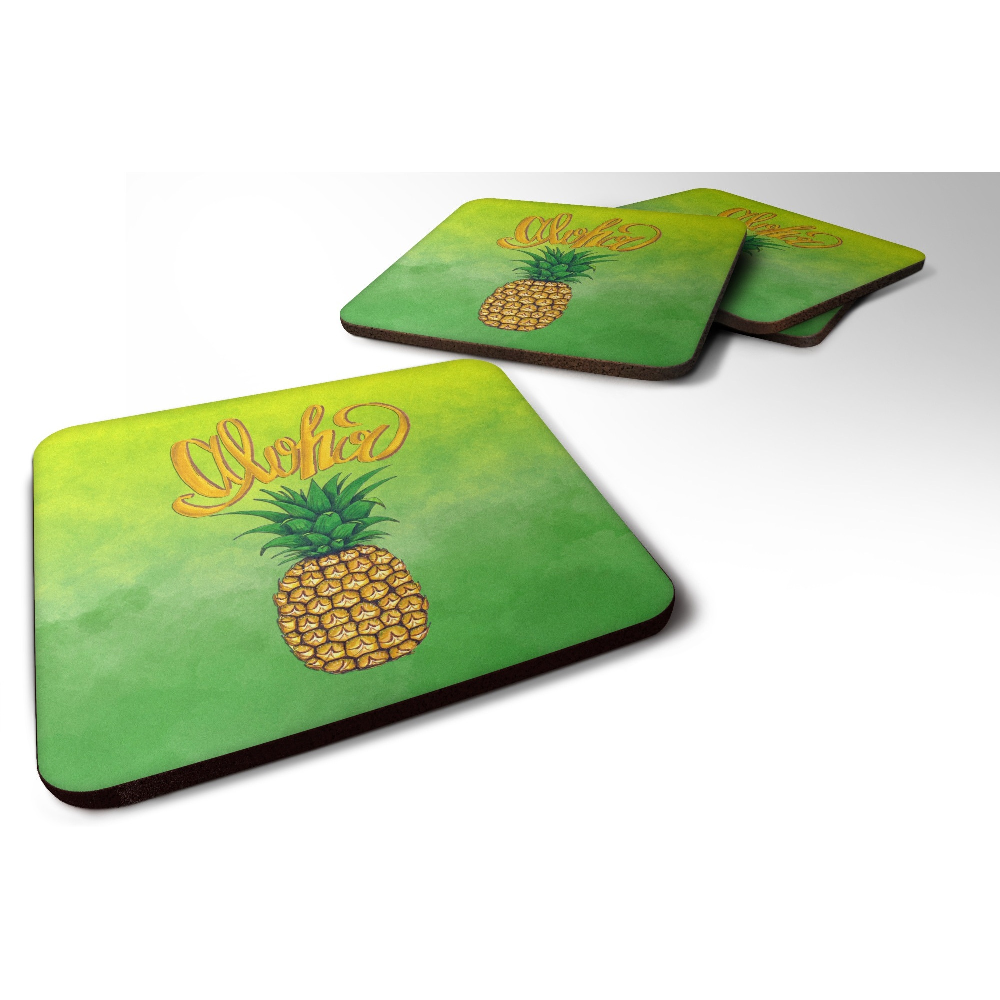 &quotCaroline's Treasures BB7451FC Aloha Pineapple Welcome Foam Set of 4 coasters, Multicolor"
