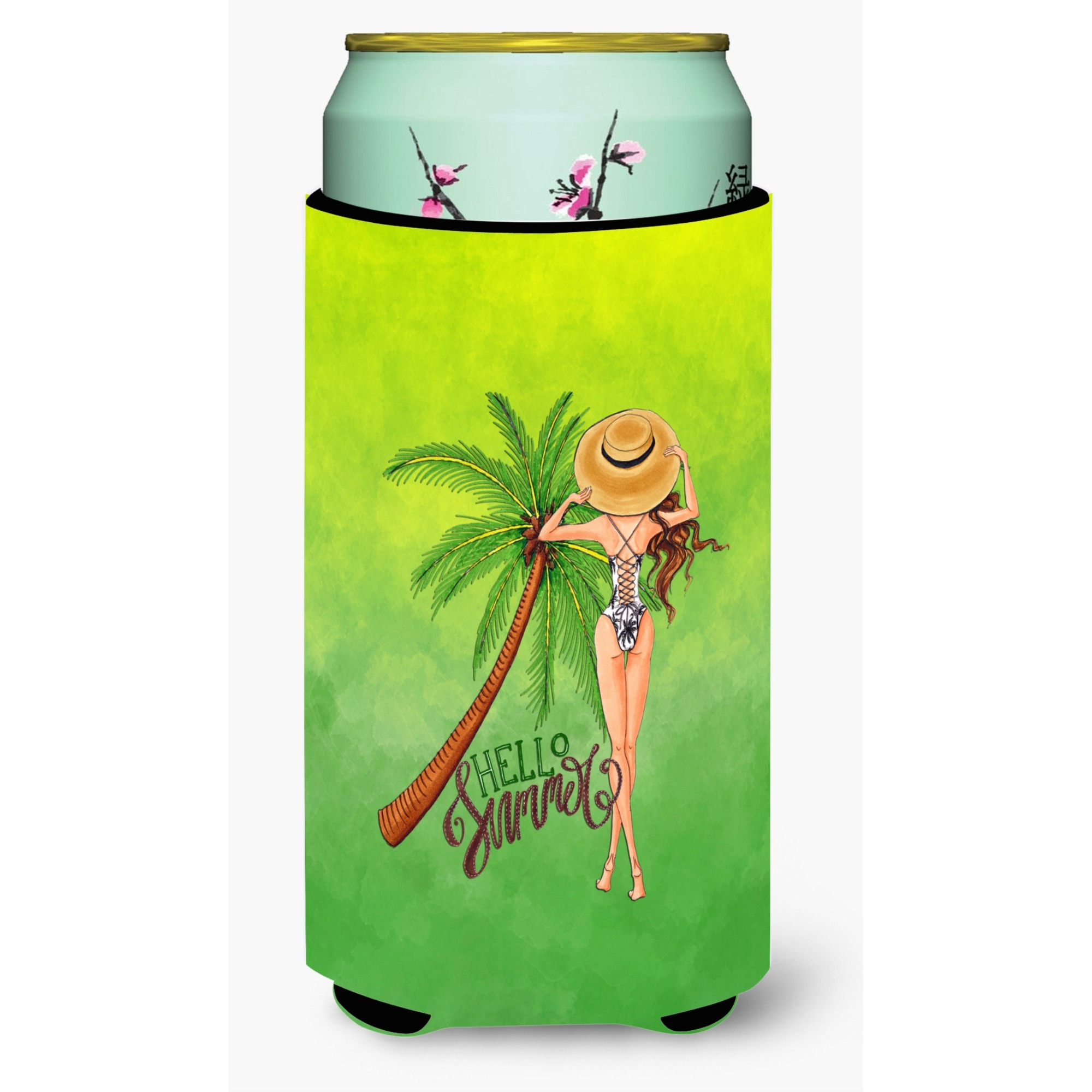 &quotCaroline's Treasures BB7452TBC Hello Summer Lady in Swimsuit Tall Boy Hugger cold-beverage-koozies, Multicolor"