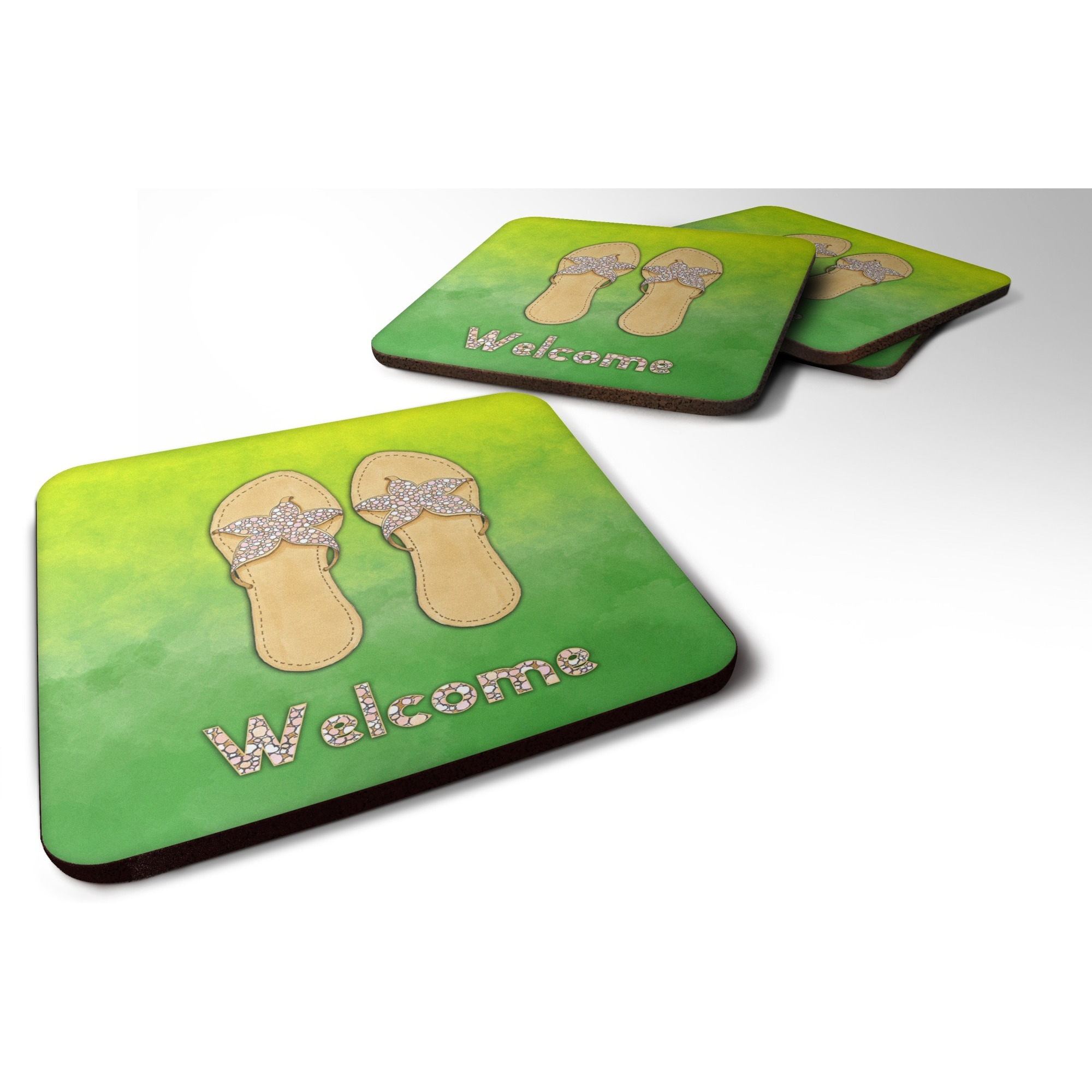 &quotCaroline's Treasures BB7454FC Flip Flops Welcome Foam Set of 4 coasters, Multicolor"