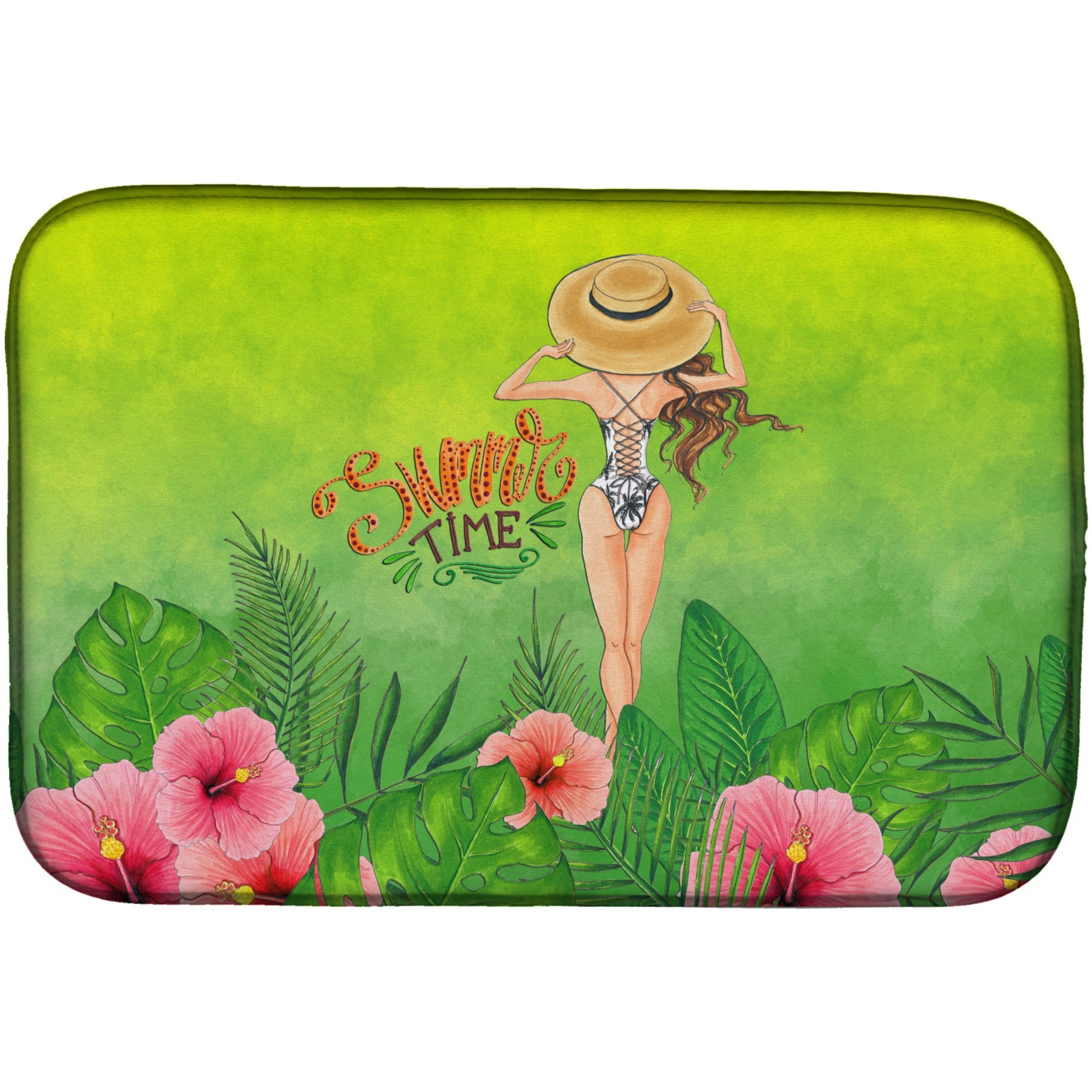 &quotCaroline's Treasures Summer Time Lady In Swimsuit Dish Drying Mat, 14"" x 21"", Multicolor"