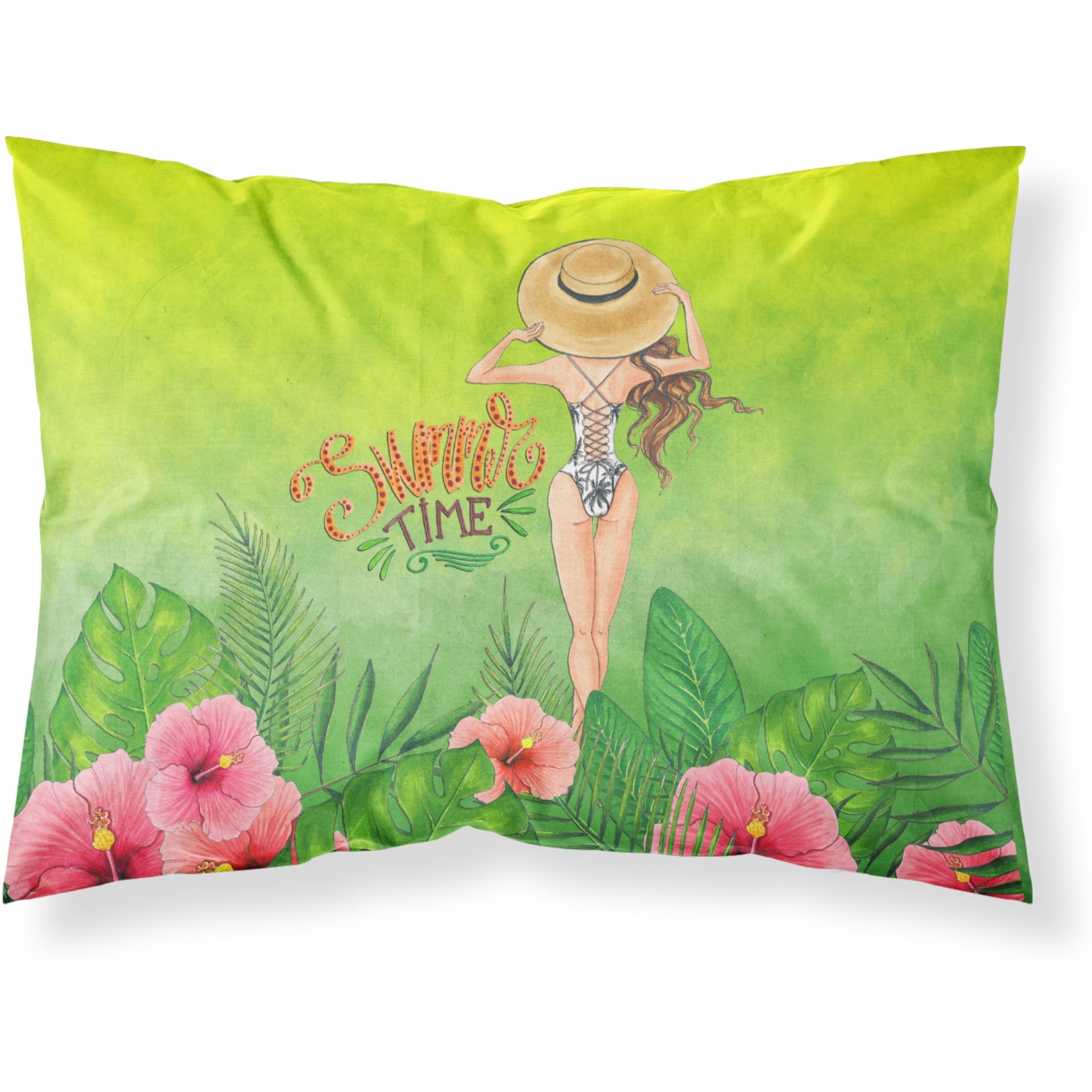 Summer Time Lady in Swimsuit Fabric Standard Pillowcase