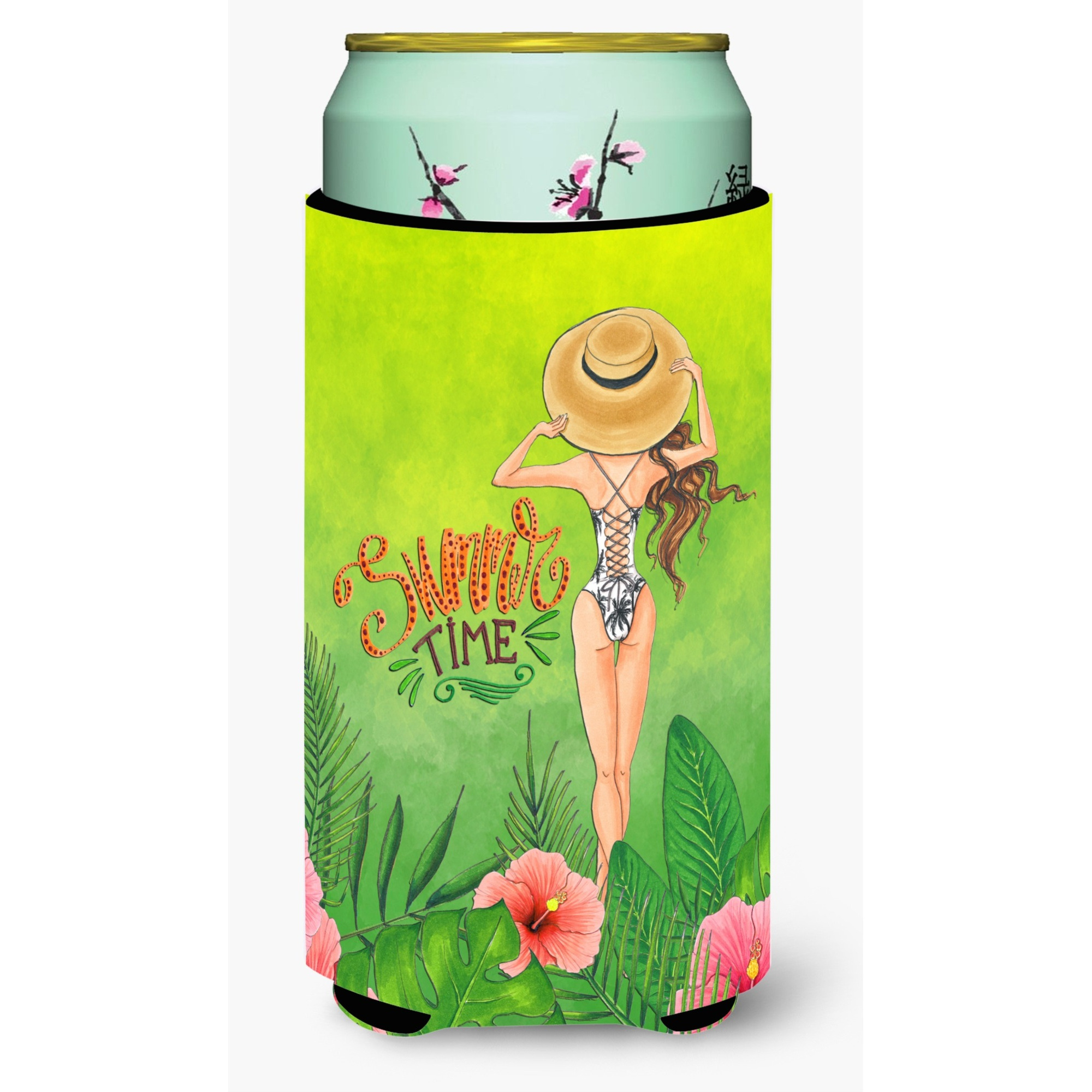 &quotCaroline's Treasures BB7455TBC Summer Time Lady in Swimsuit Tall Boy Hugger cold-beverage-koozies, Multicolor"
