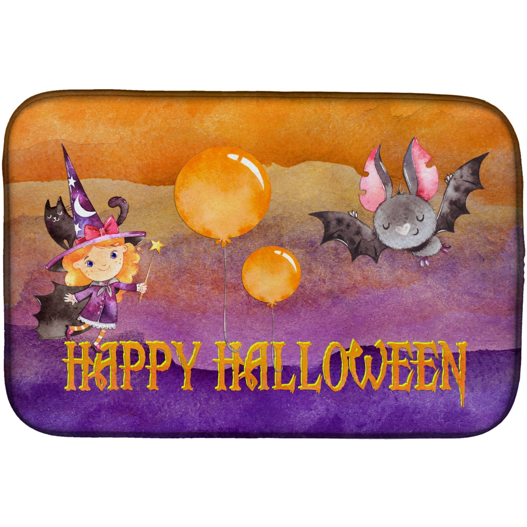 &quotCaroline's Treasures Halloween Little Witch And Bat Dish Drying Mat, 14"" x 21"", Multicolor"