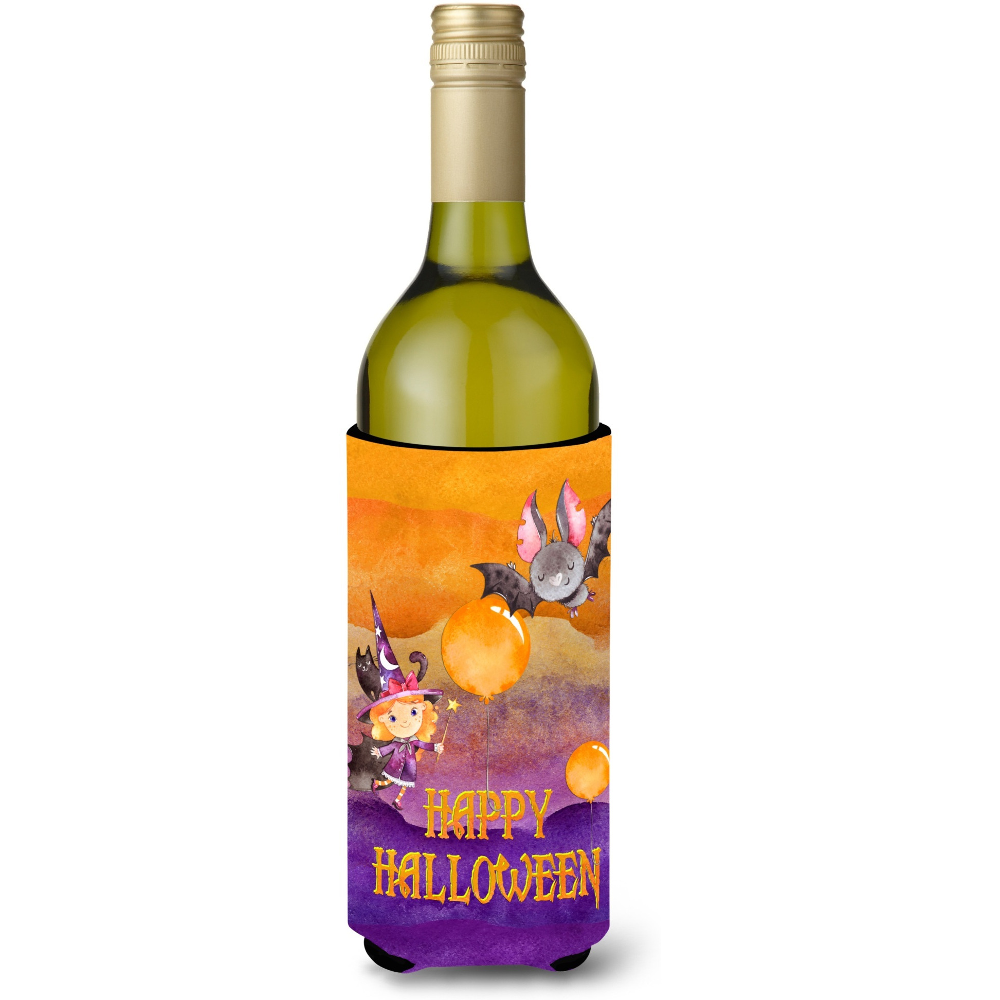 &quotCaroline's Treasures BB7458LITERK Halloween Little Witch and Bat Wine Bottle Hugger cold-beverage-koozies, 750 ml, Multicolor"