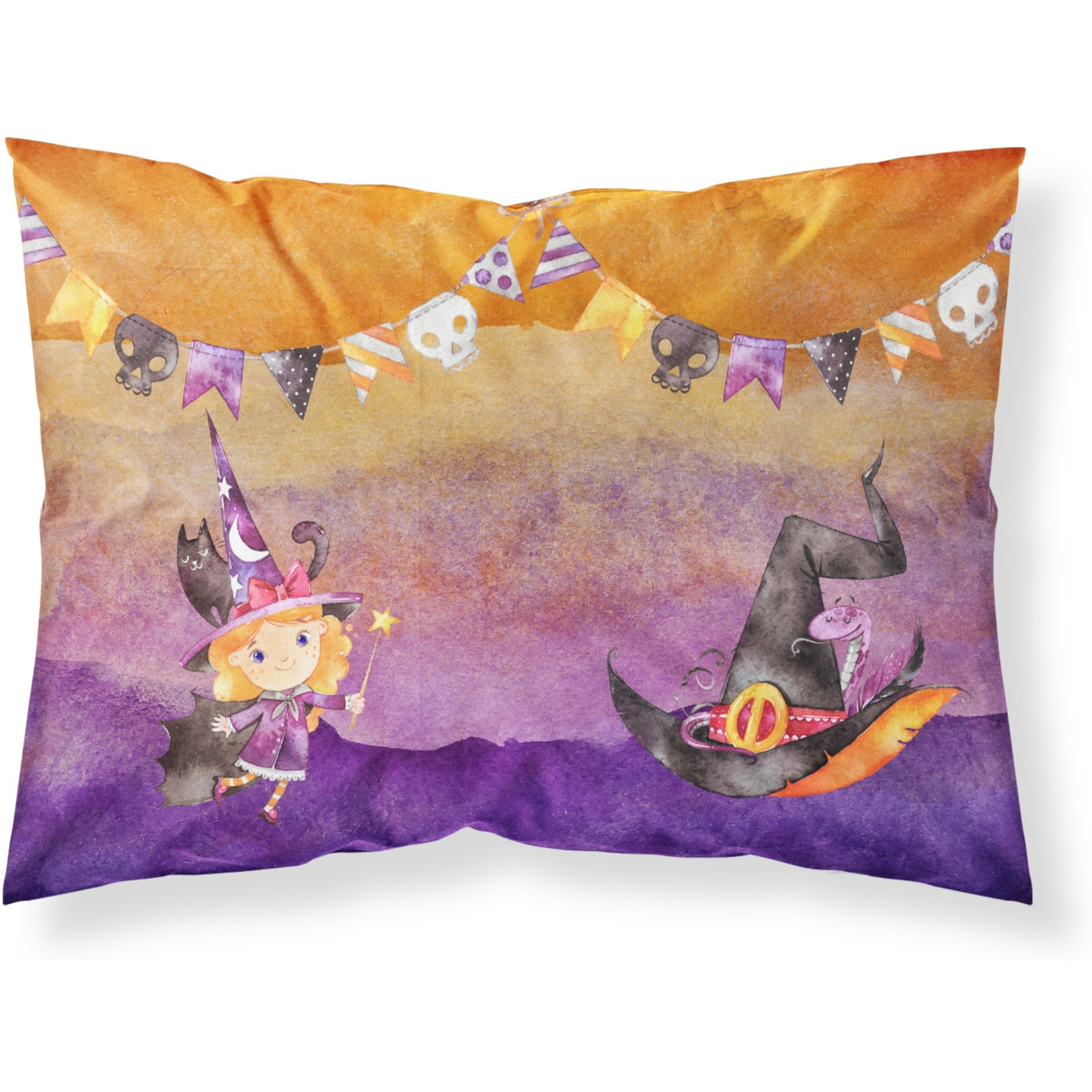 Halloween Little Witch Party Fabric Standard Pillowcase