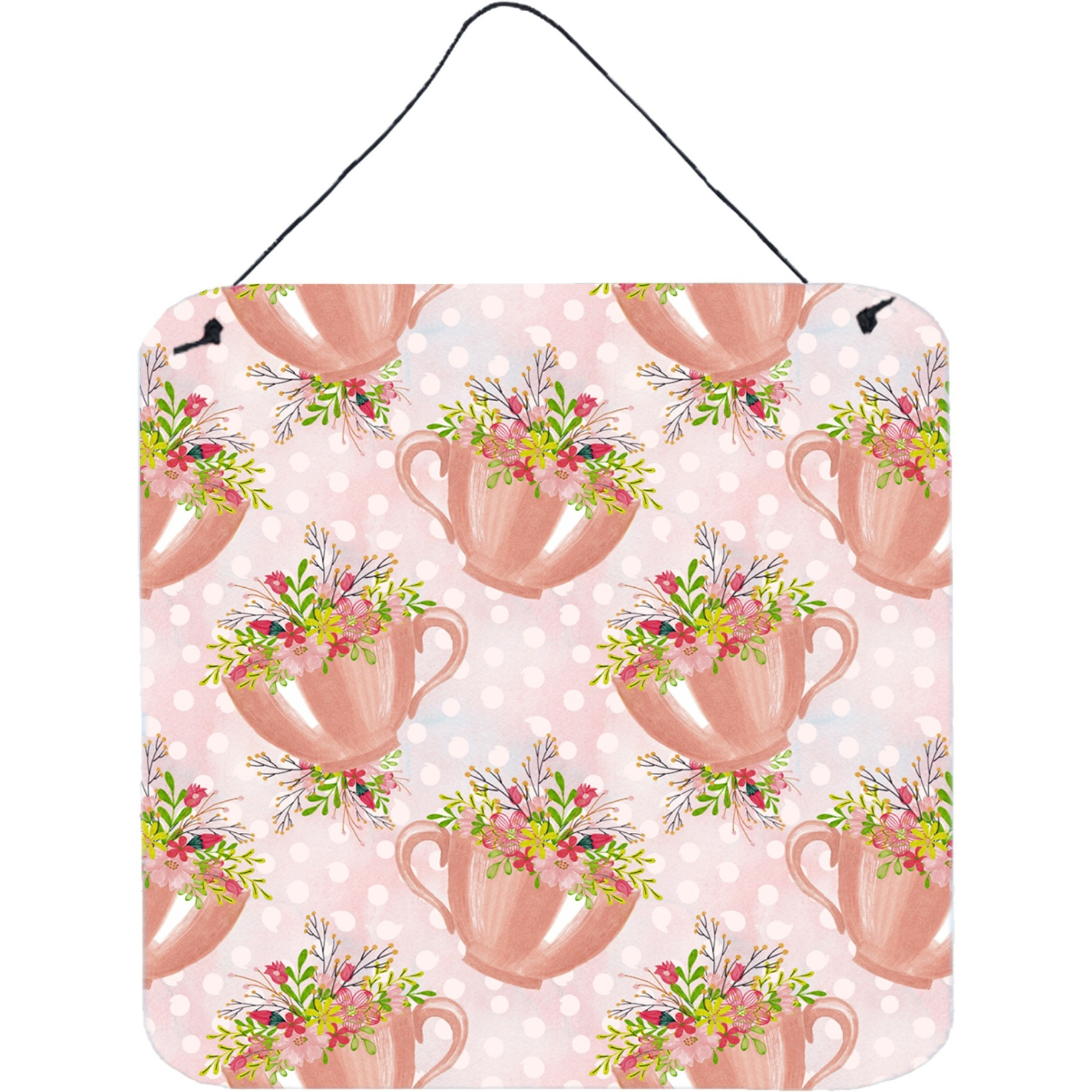 &quotCaroline's Treasures Tea Cup and Flowers Pink Metal Print, 6"" H x 6"" W, Multicolor"