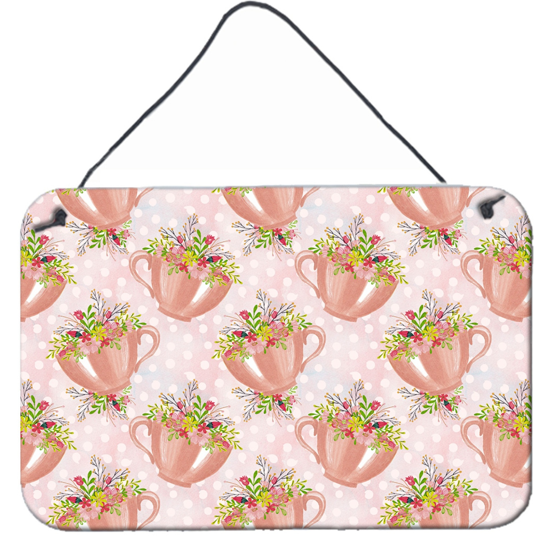 &quotCaroline's Treasures Tea Cup and Flowers Pink Metal Print, 8"" H x 12"" W, Multicolor"
