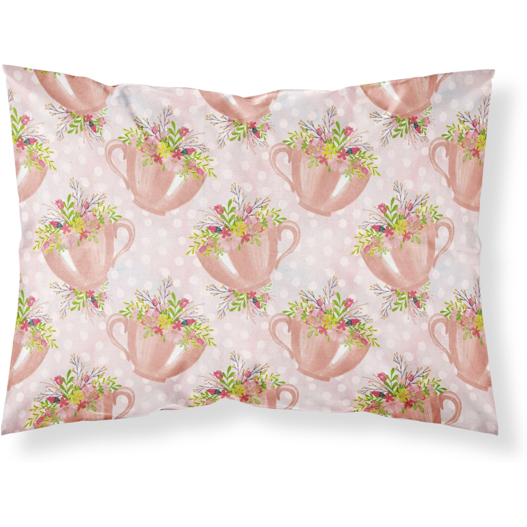 &quotCaroline's Treasures Tea Cup and Flowers Pink Pillowcase, Standard, Multicolor"