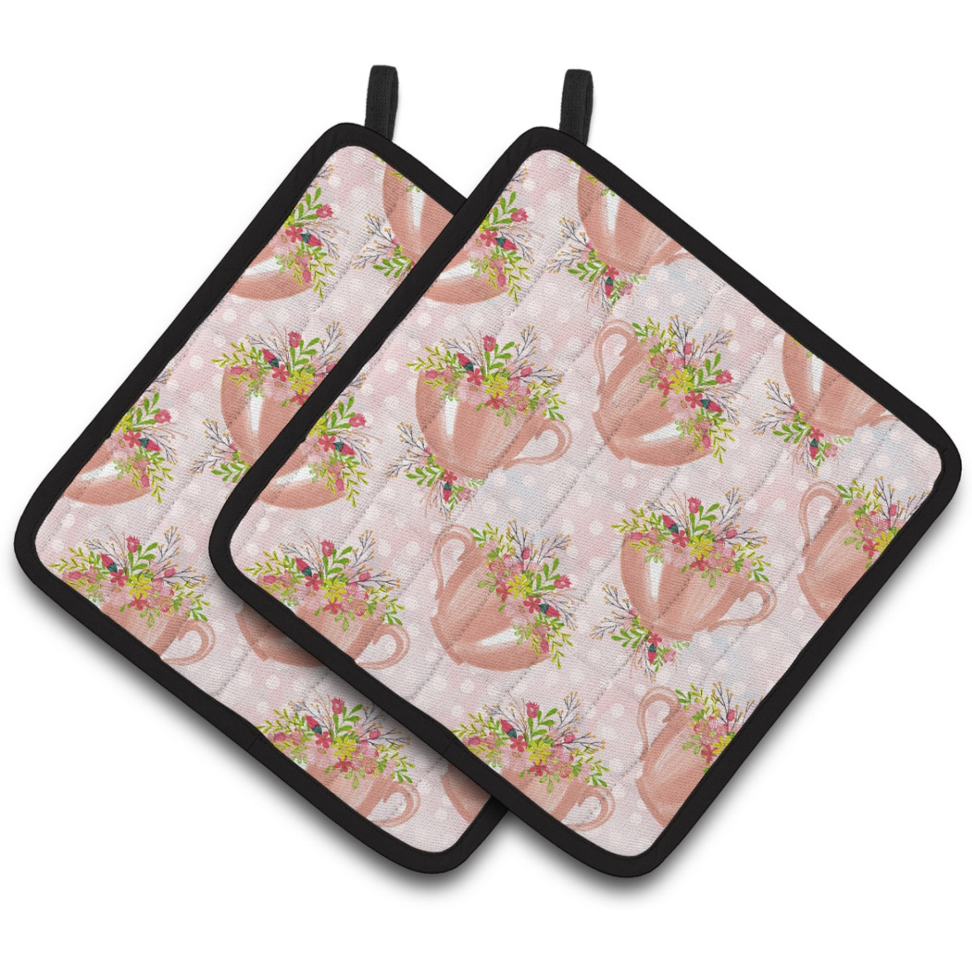 &quotCaroline's Treasures Tea Cup and Flowers Pink Decorated Pot Holder, 7.5"" x 7.5"", Multicolor"