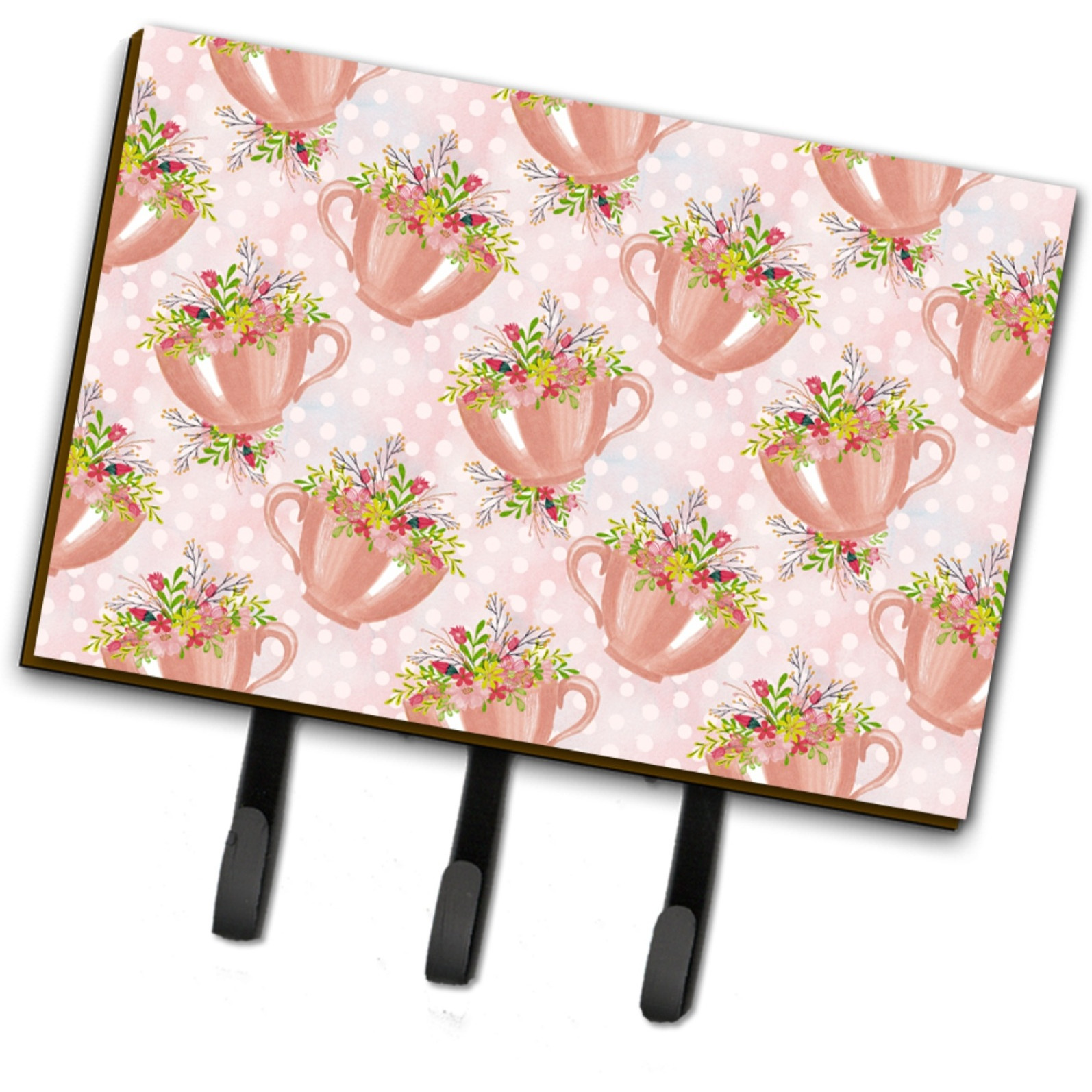&quotCaroline's Treasures Tea Cup and Flowers Pink Wall Hook, Triple, Multicolor"
