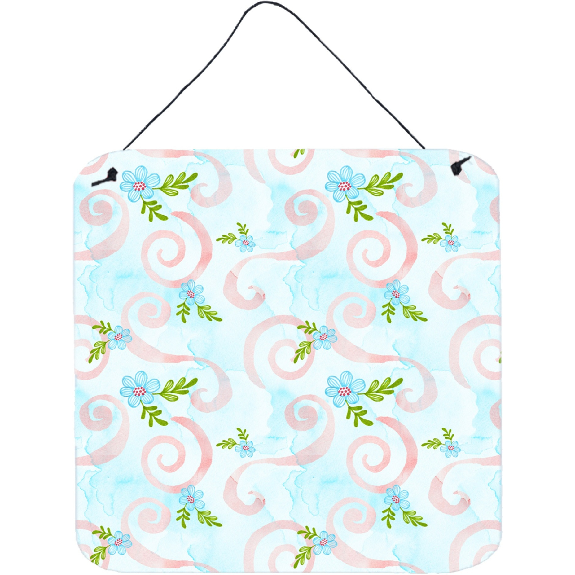 &quotCaroline's Treasures Watercolor Blue Flowers and Swirls Metal Print, 6"" H x 6"" W, Multicolor"