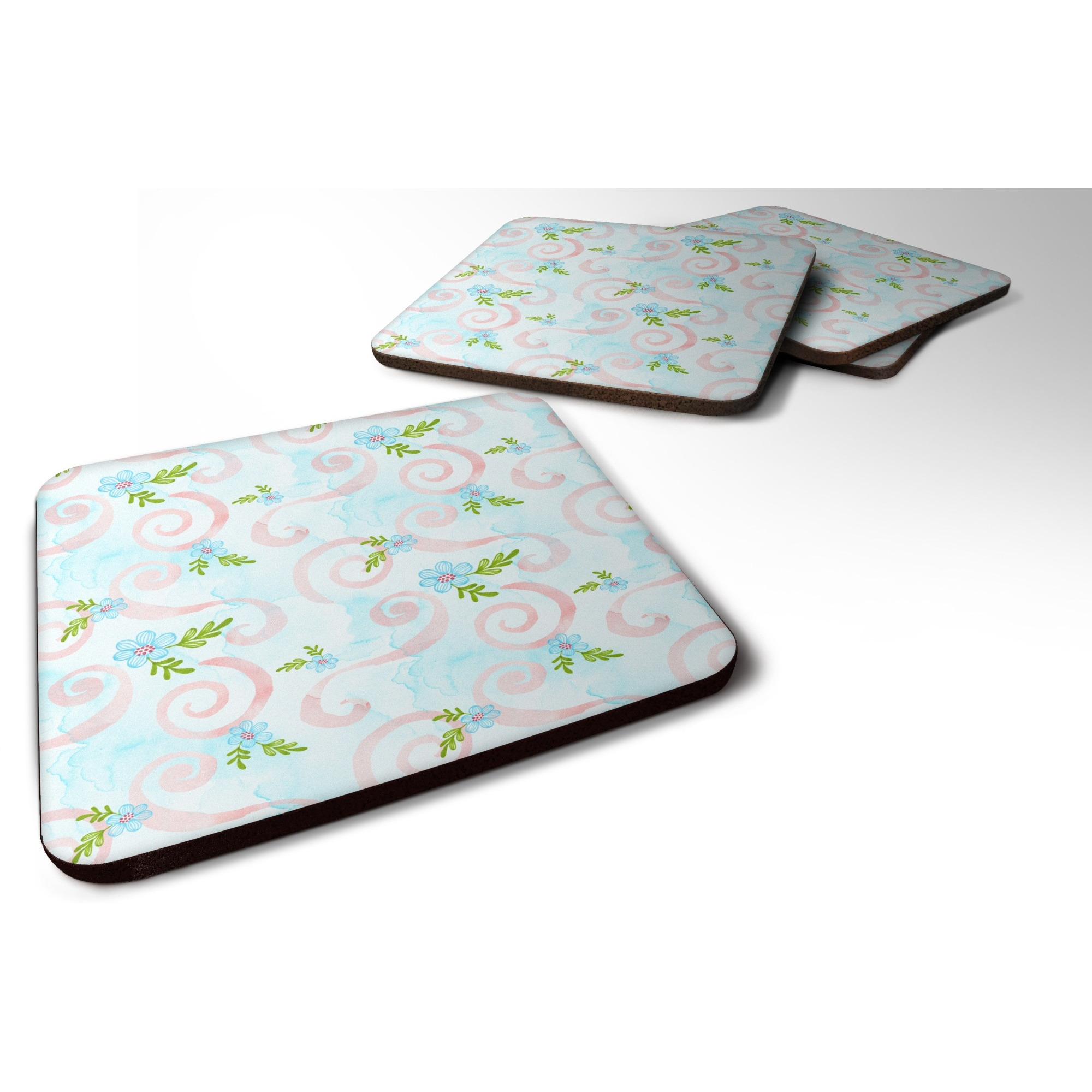 &quotCaroline's Treasures Watercolor Blue Flowers and Swirls Decorative coasters, 3.5, Multicolor"