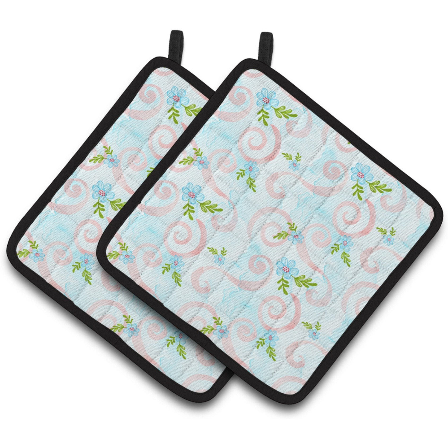 &quotCaroline's Treasures Watercolor Blue Flowers and Swirls Decorated Pot Holder, 7.5"" x 7.5"", Multicolor"