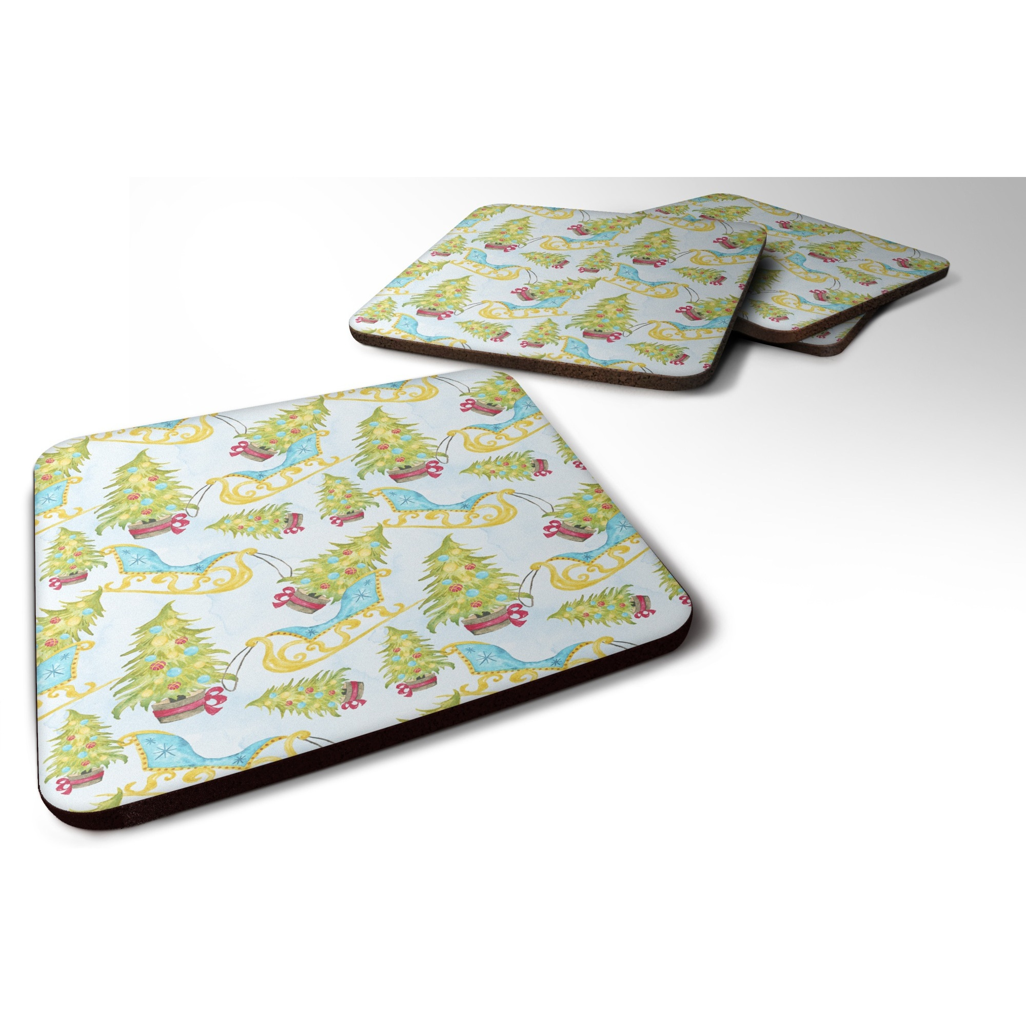 &quotCaroline's Treasures Christmas Tree and Sleigh Decorative coasters, 3.5, Multicolor"