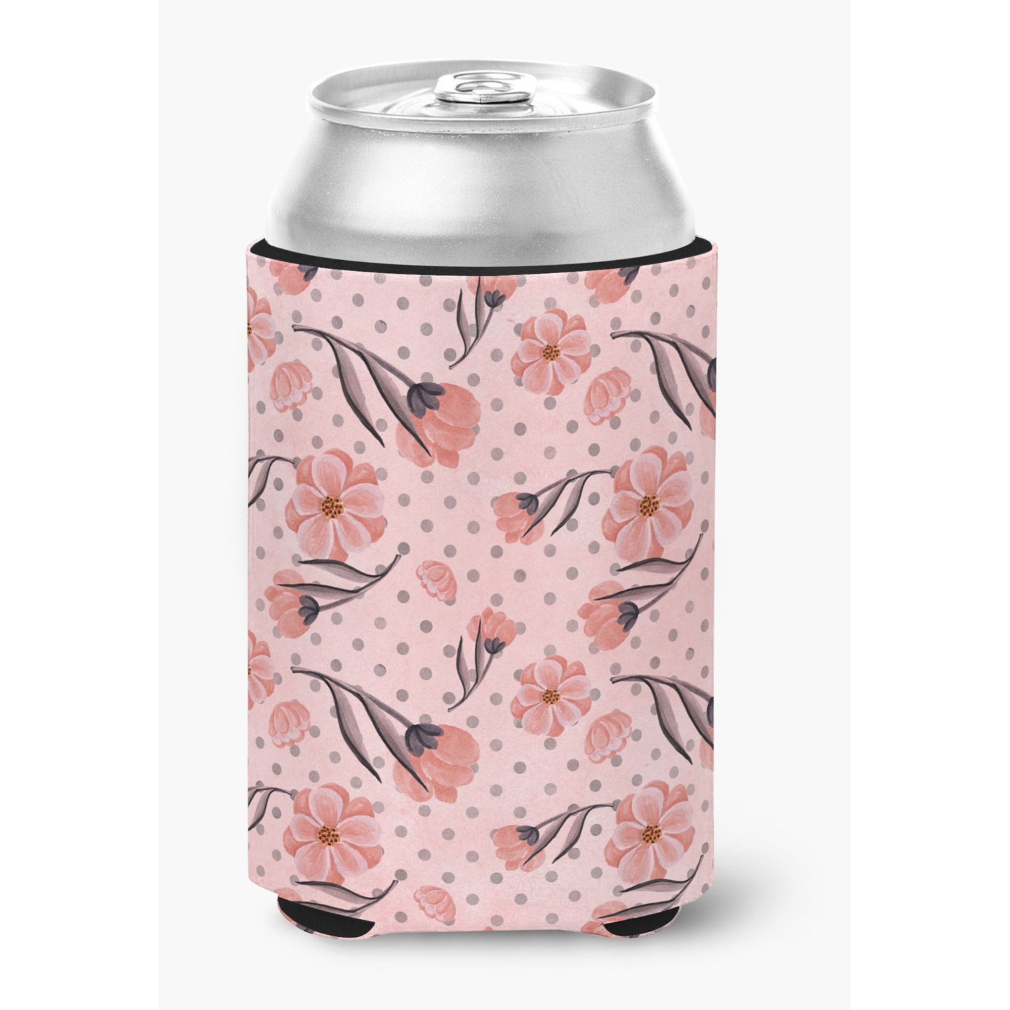 &quotCaroline's Treasures Pink Flowers and Polka Dots Decorative Can Hugger, Multicolor"