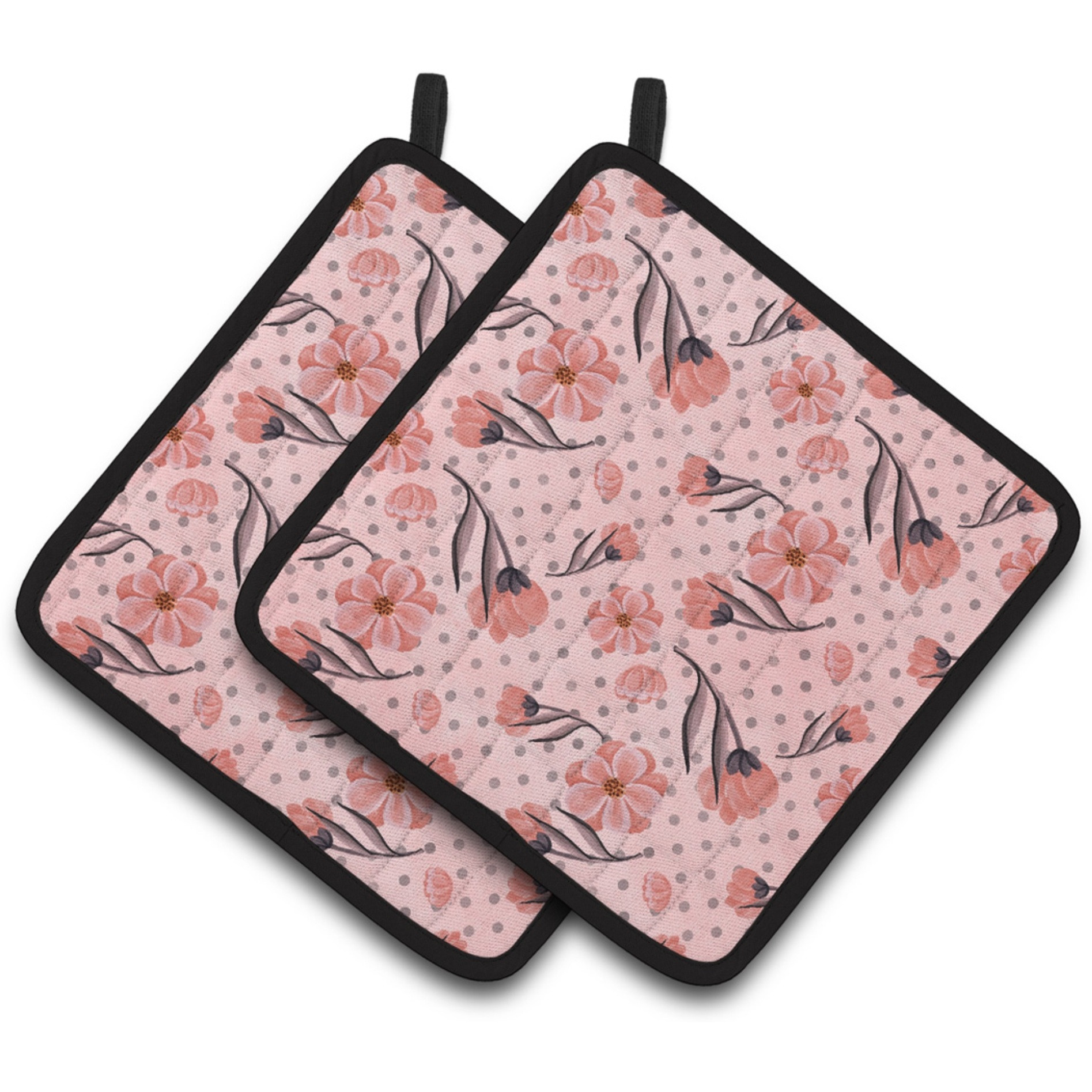 &quotCaroline's Treasures Pink Flowers and Polka Dots Decorated Pot Holder, 7.5"" x 7.5"", Multicolor"