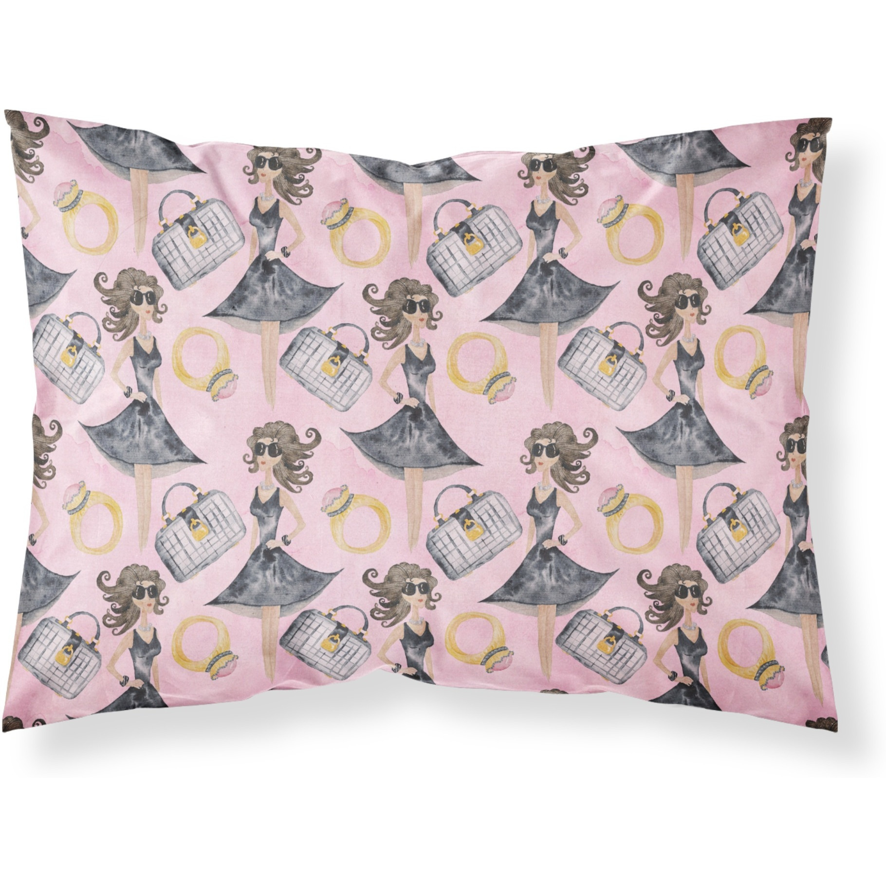 &quotCaroline's Treasures Watercolor Fashion Diva on Pink Pillowcase, Standard, Multicolor"