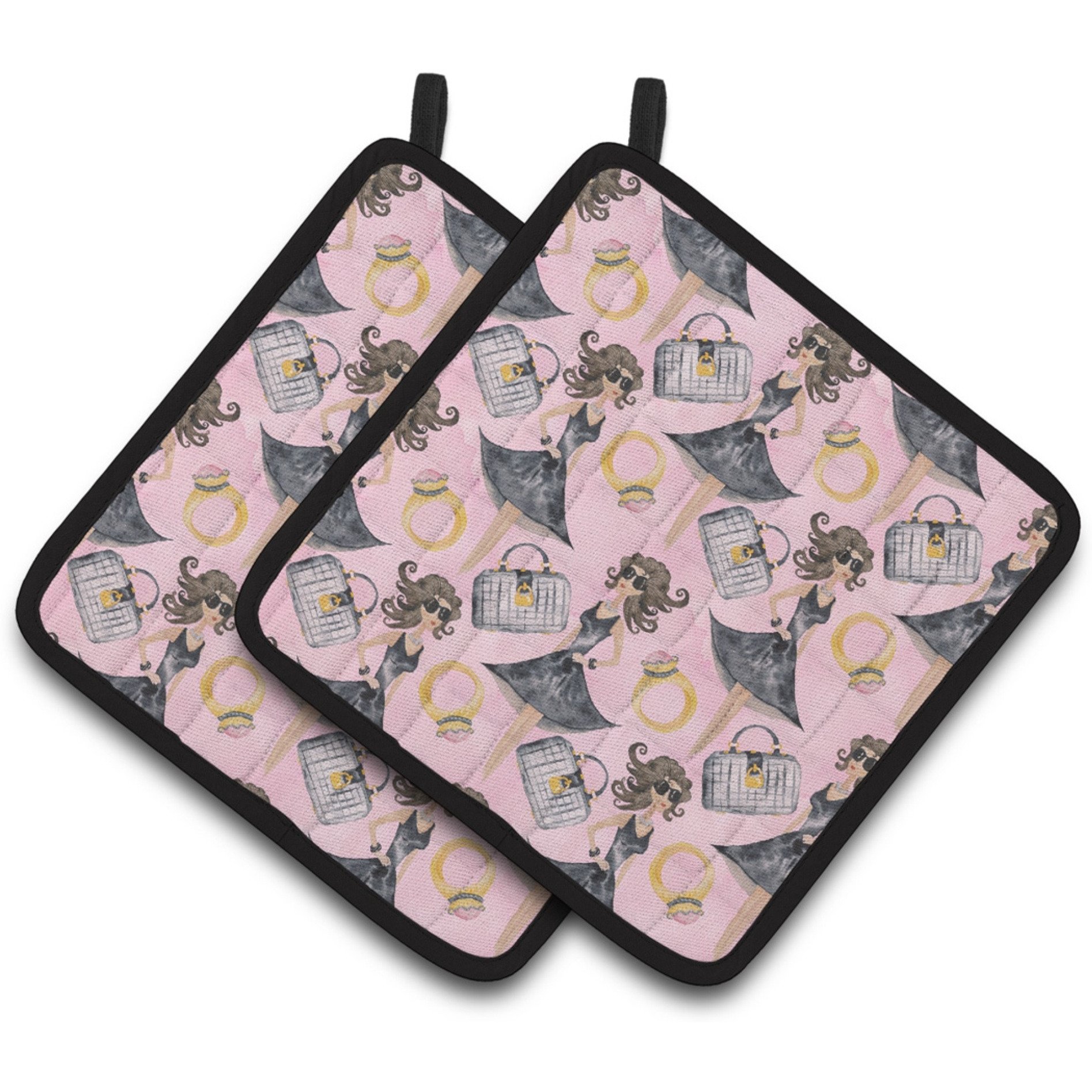 &quotCaroline's Treasures Watercolor Fashion Diva on Pink Decorated Pot Holder, 7.5"" x 7.5"", Multicolor"