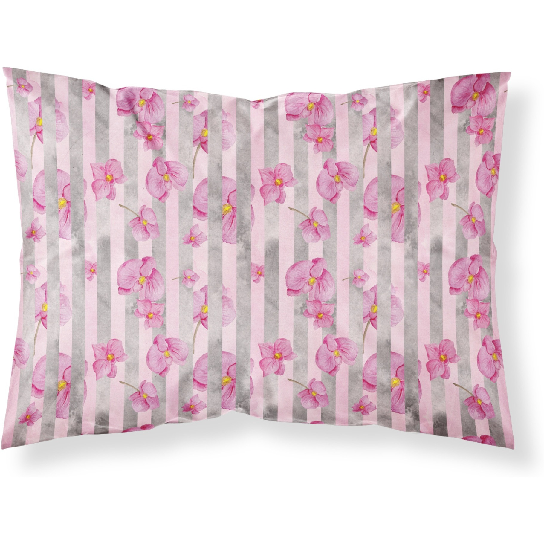 &quotCaroline's Treasures Watercolor Pink Flowers Grey Stripes Pillowcase, Standard, Multicolor"