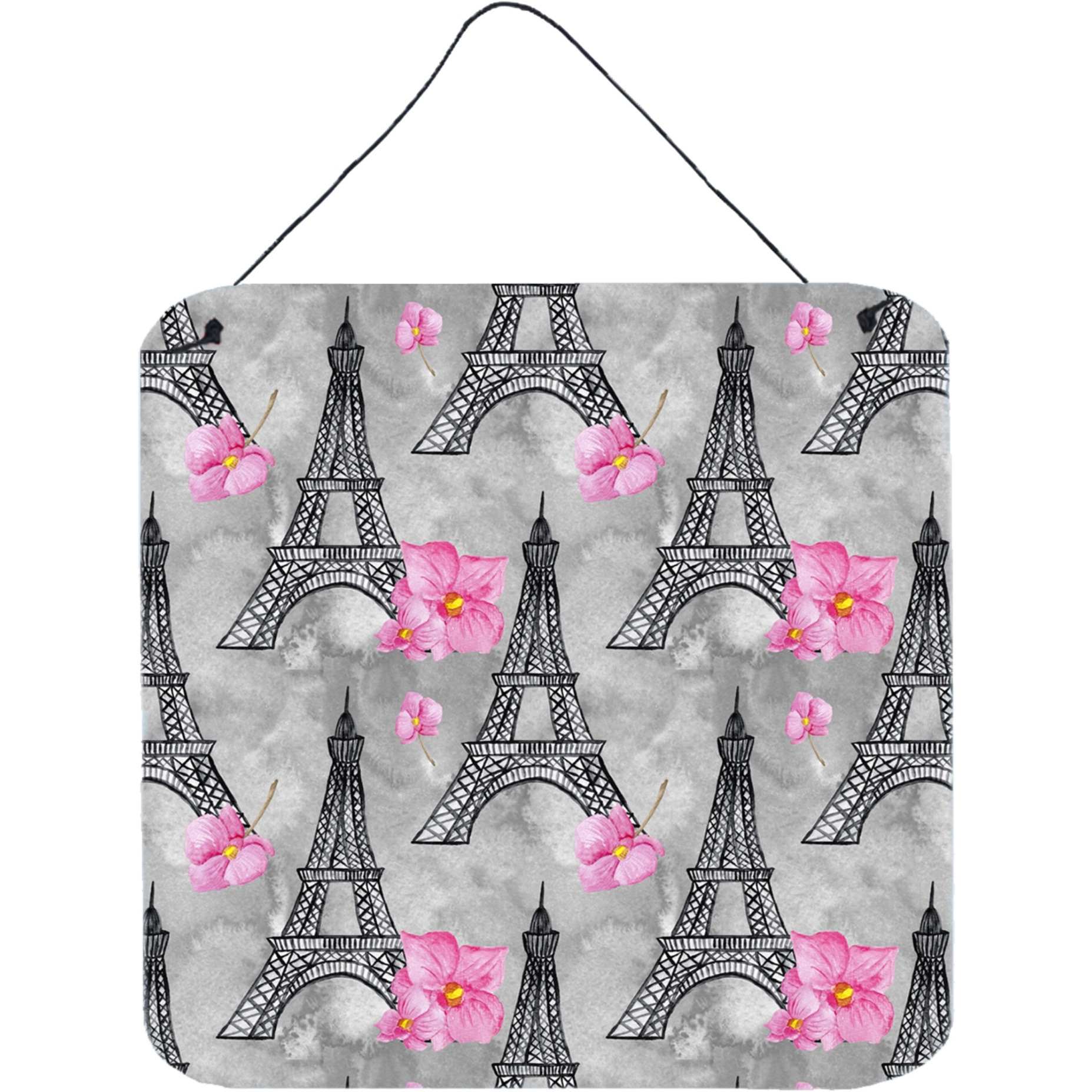 &quotCaroline's Treasures Watercolor Pink Flowers Eiffel Tower Metal Print, 6"" H x 6"" W, Multicolor"