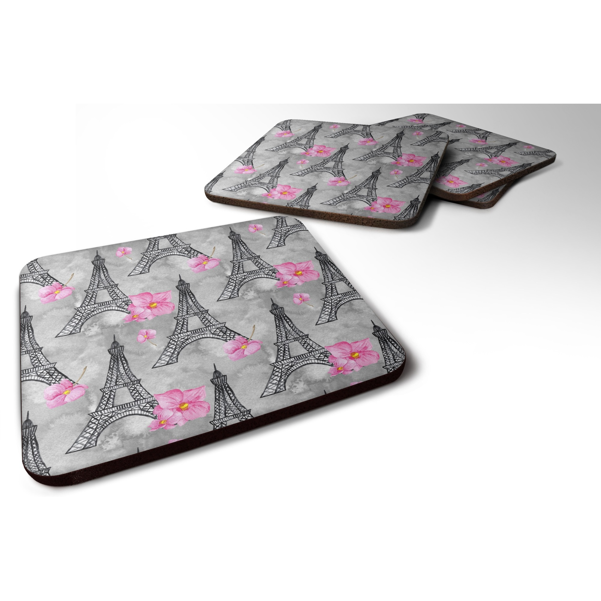 &quotCaroline's Treasures Watercolor Pink Flowers Eiffel Tower Decorative coasters, 3.5, Multicolor"