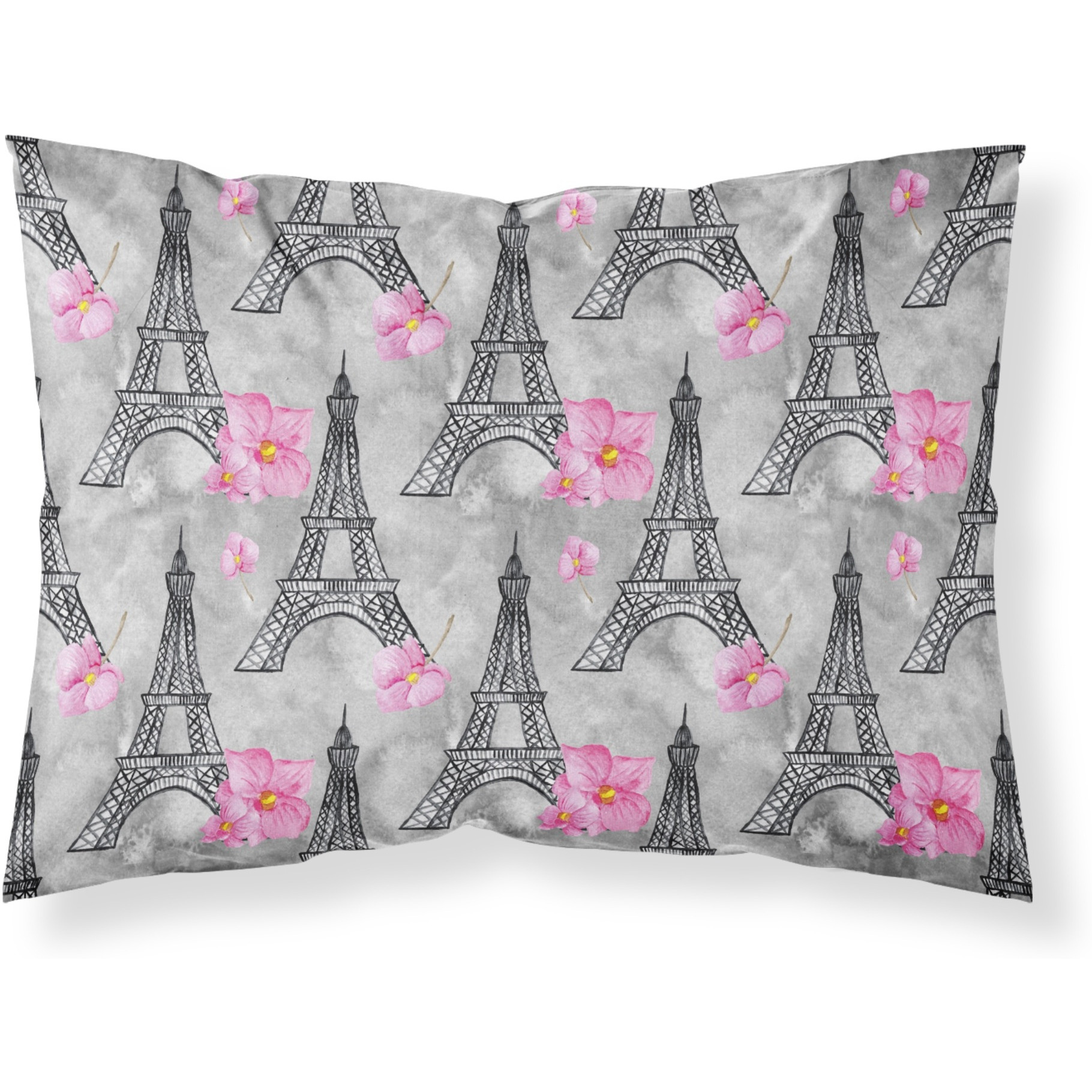 &quotCaroline's Treasures Watercolor Pink Flowers Eiffel Tower Pillowcase, Standard, Multicolor"