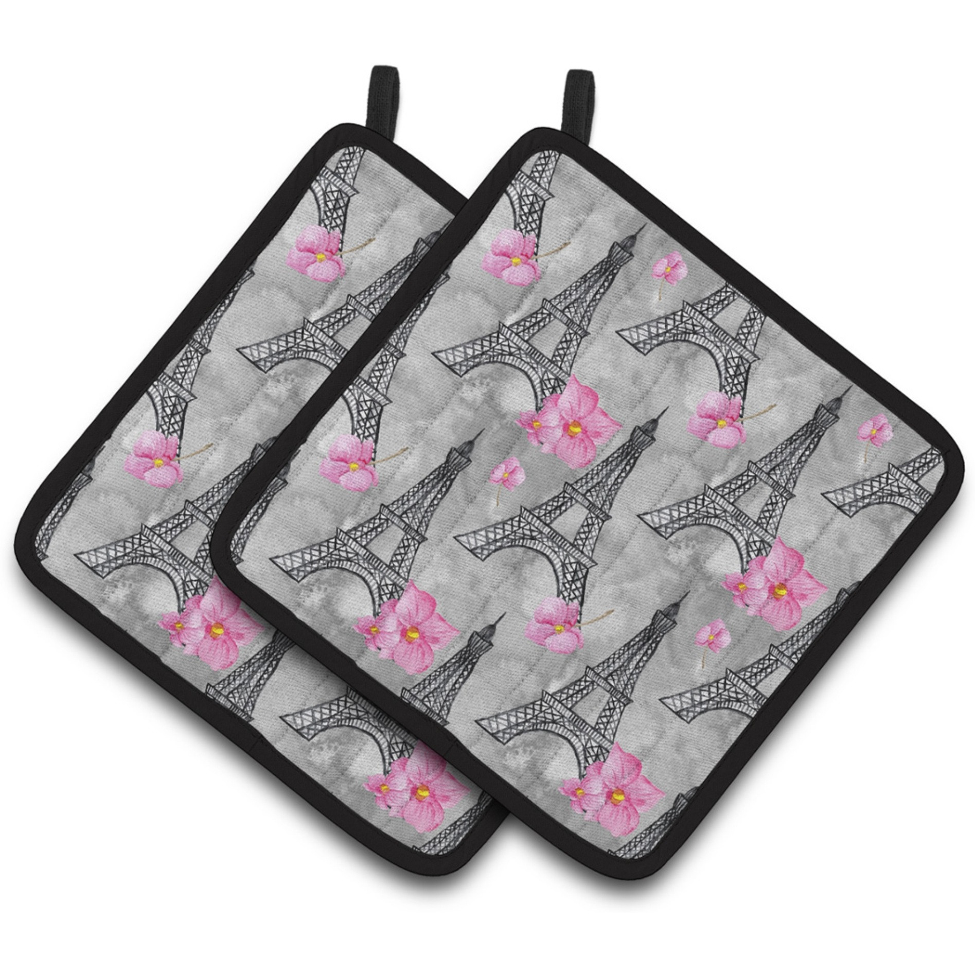 &quotCaroline's Treasures Watercolor Pink Flowers Eiffel Tower Decorated Pot Holder, 7.5"" x 7.5"", Multicolor"
