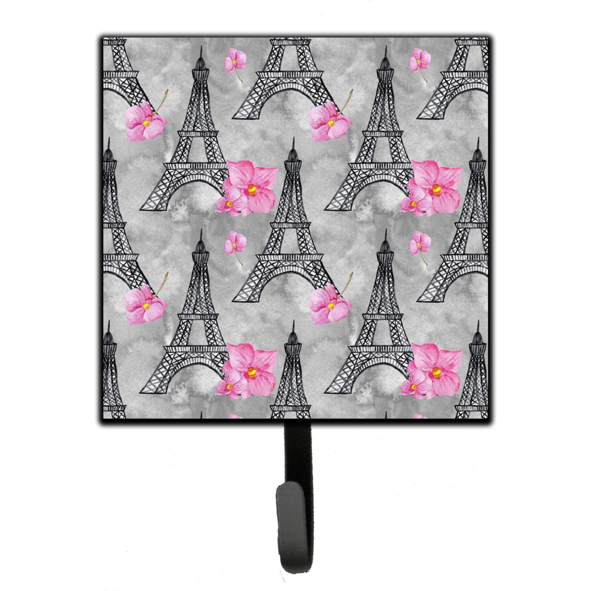 &quotCaroline's Treasures Watercolor Pink Flowers Eiffel Tower Wall Hook, Small, Multicolor"