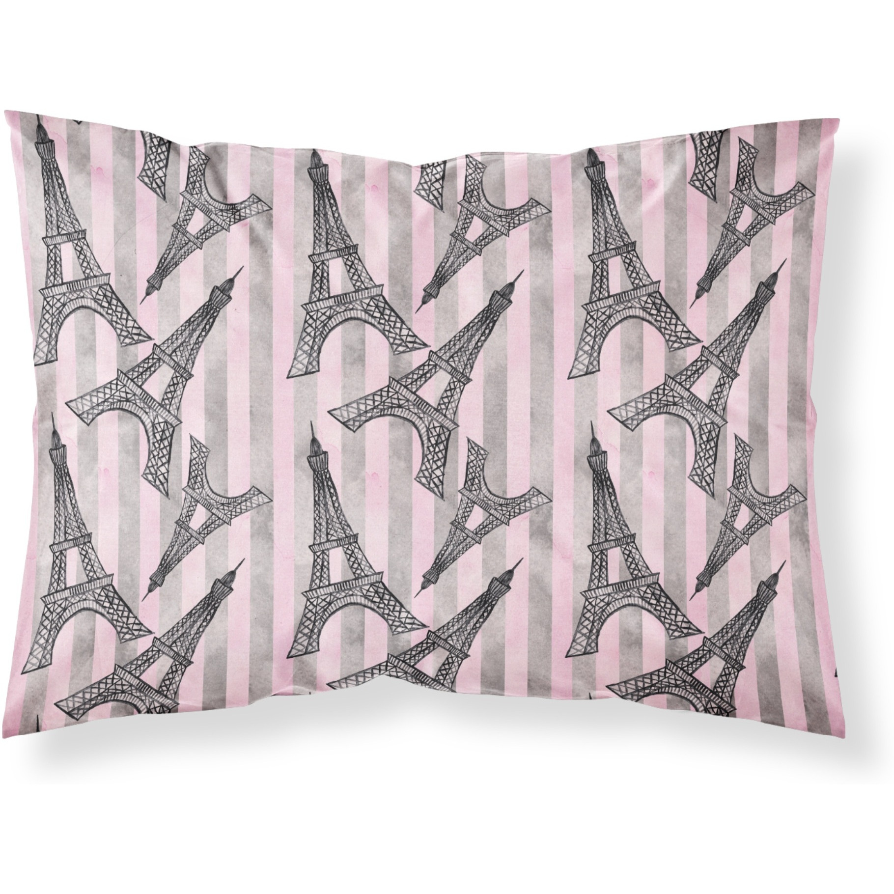 &quotCaroline's Treasures Watercolor Eiffel Tower and Stripes Pillowcase, Standard, Multicolor"