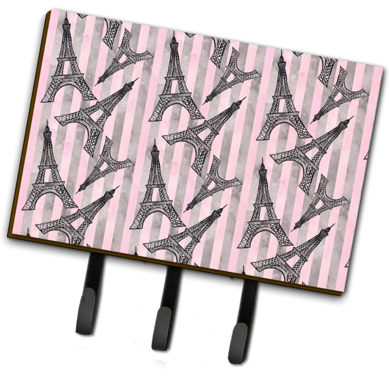 &quotCaroline's Treasures Watercolor Eiffel Tower and Stripes Wall Hook, Triple, Multicolor"
